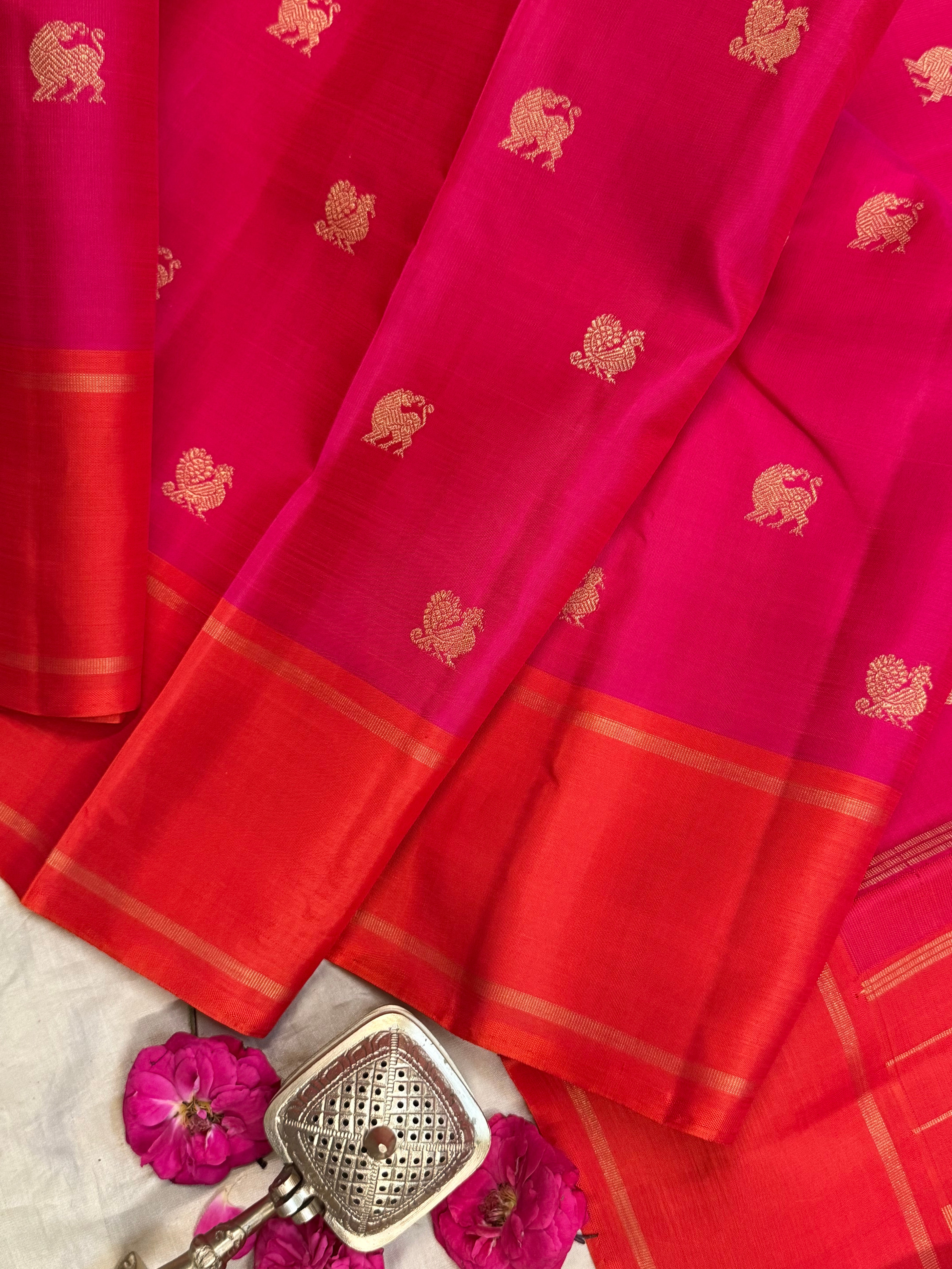 Pink and orange annam -yazhi butta / Kanjipuram silk CLSA9193