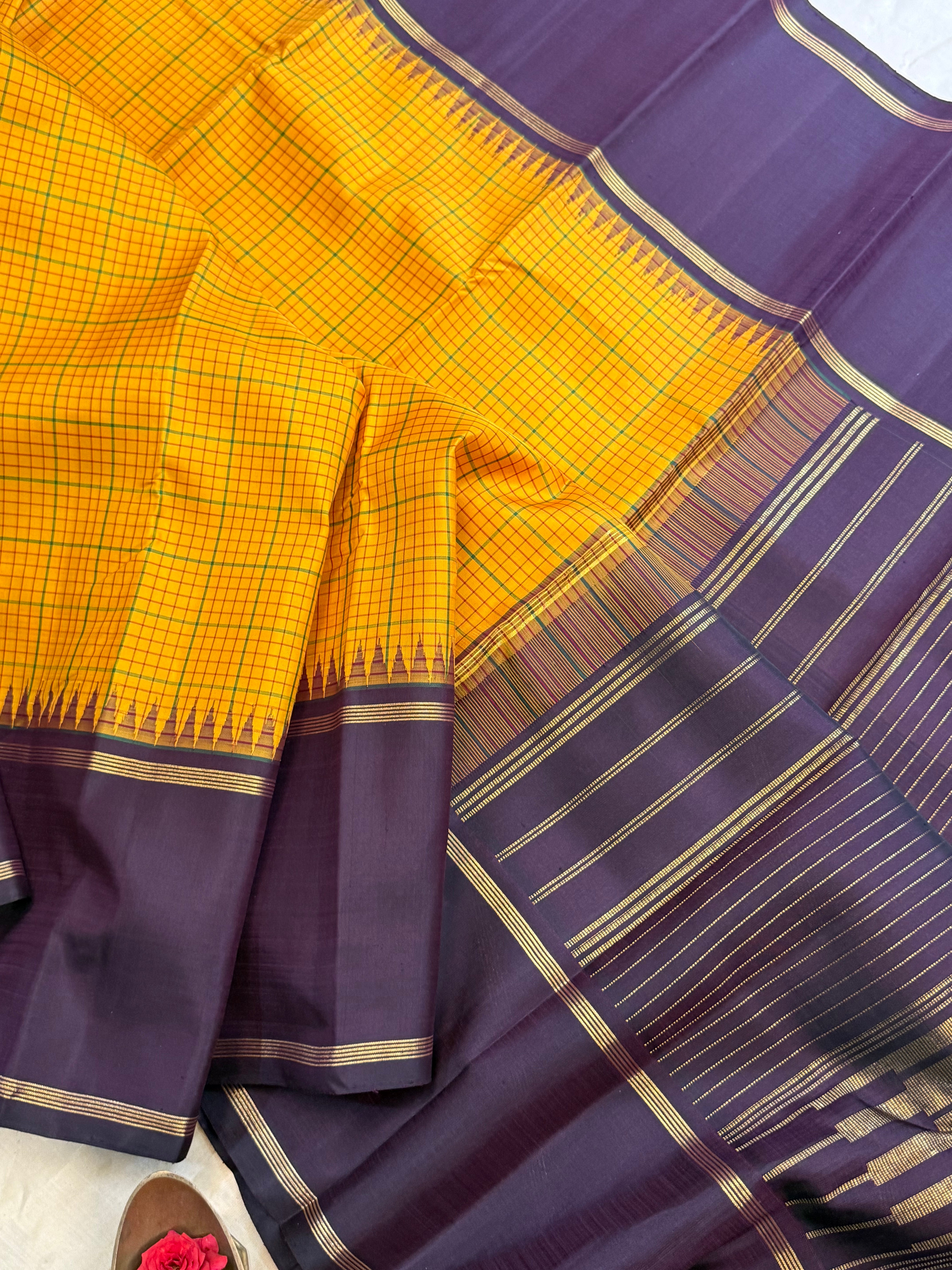 Golden yellow and paaku rettapet/ Arani silk