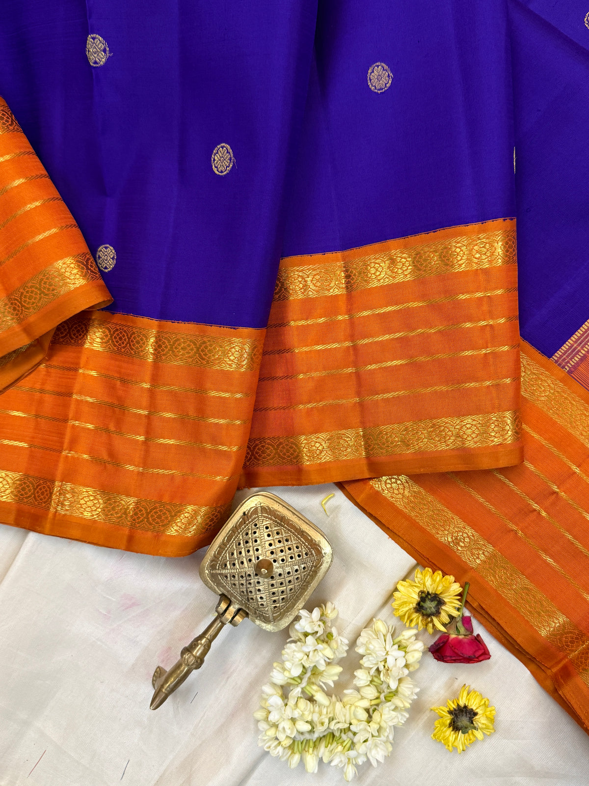 Master weaver- revival - Purple and orange varisapet border kai korvai/ Kanjipuram silk