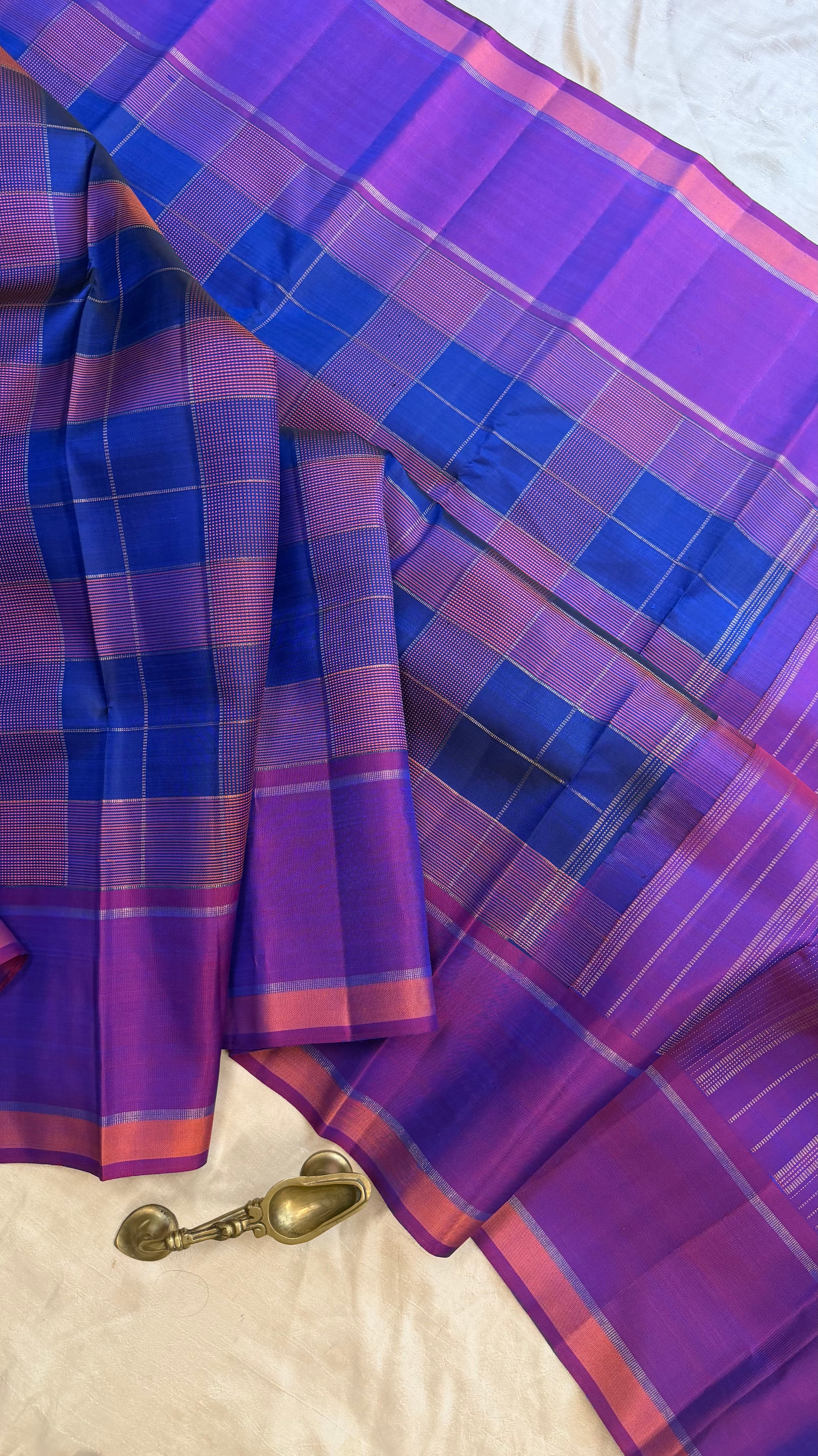 Blue chettinad Kattam / Kanjipuram silk