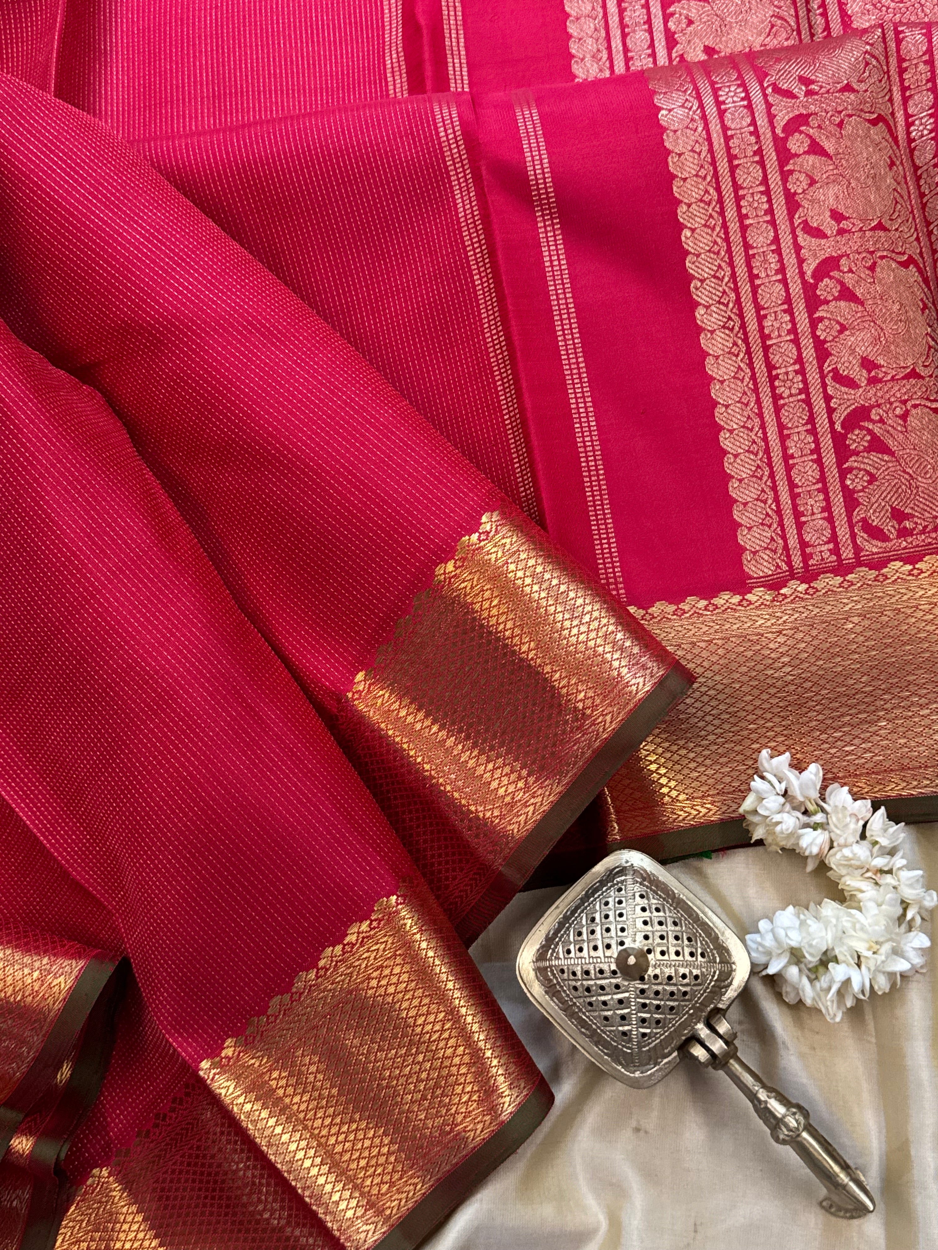 Pinkish red zari oosivanam / Kanjipuram silk CLSA7775