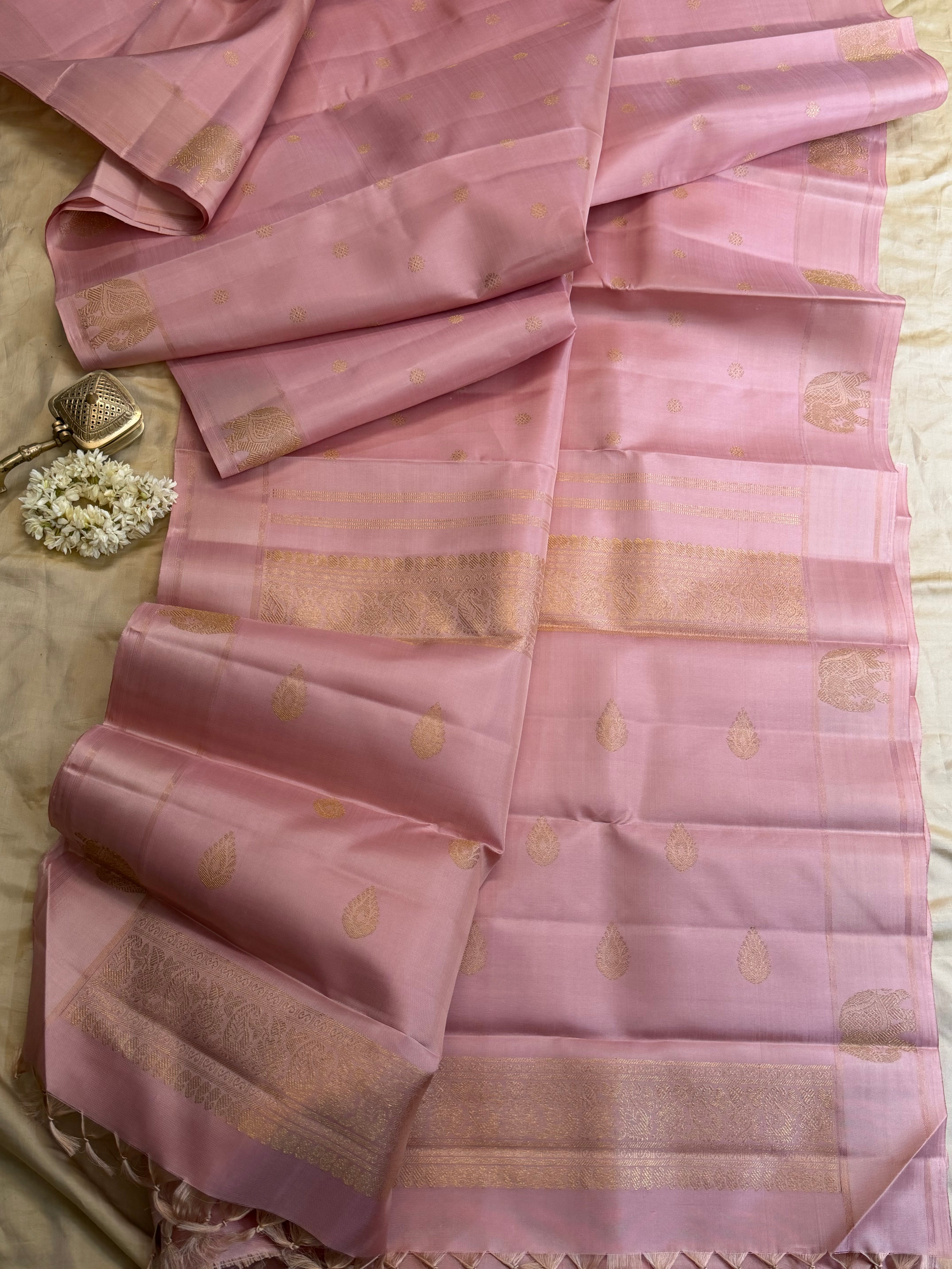 Light baby pink yaanai pet pure Kanjipuram silk CL10148