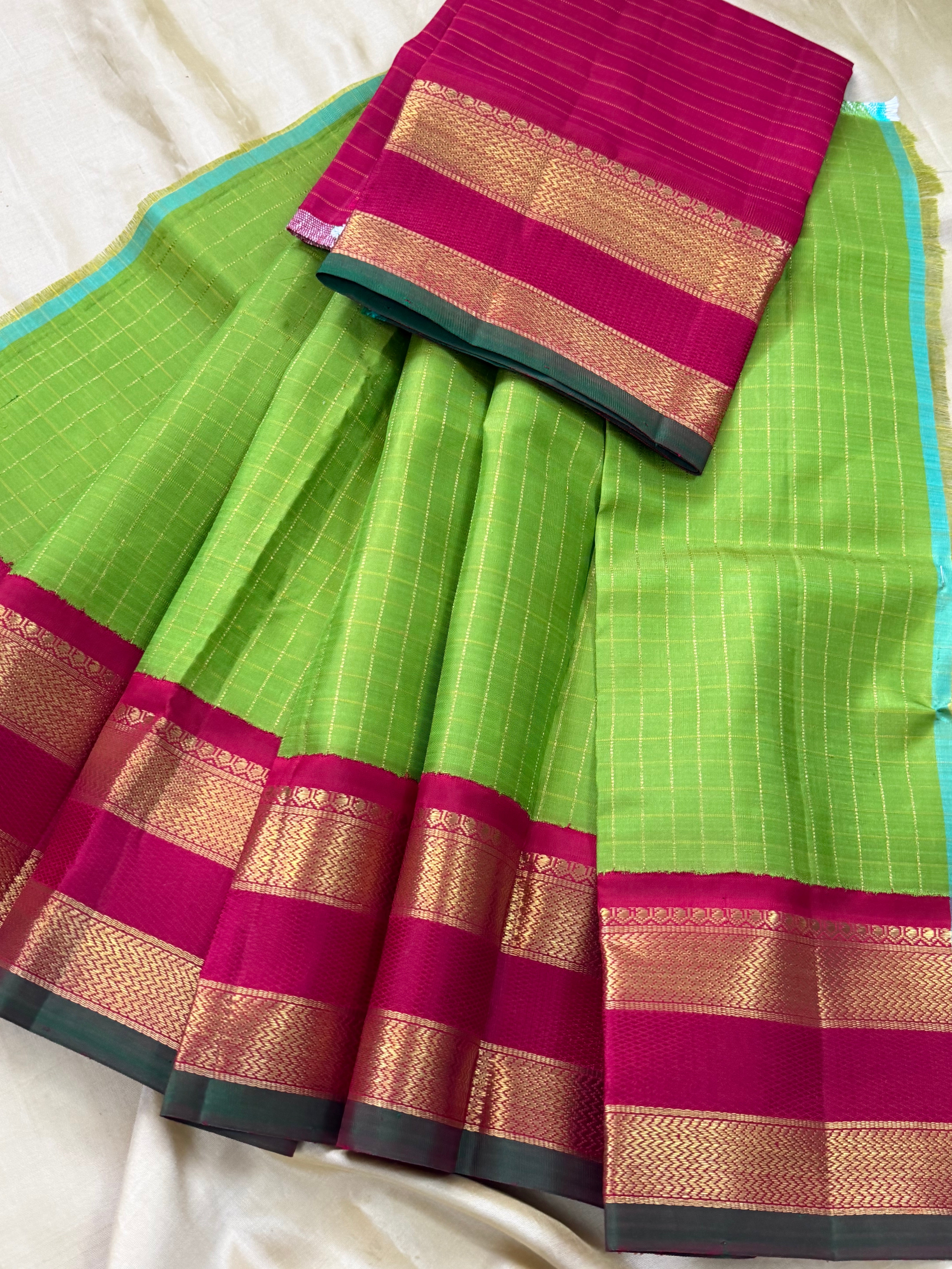 Meenakshi green retta pet 0 to 3 years pure Zari Pattu Paavadai Korvai