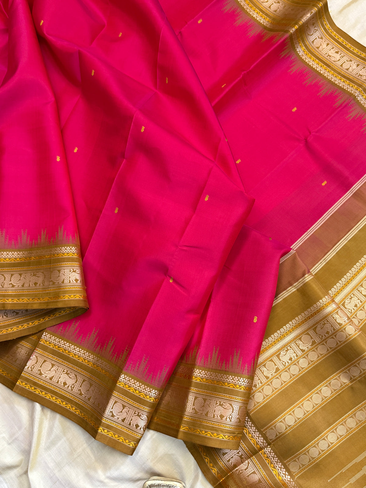 Special edition-pink border with body Zari butta Korvai silk saree/clsa 12571