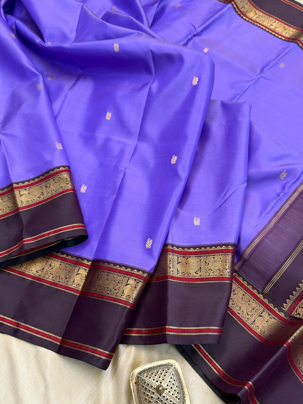 Special edition-lavender Rettapet border with body Zari butta Korvai silk saree/clsa 12577