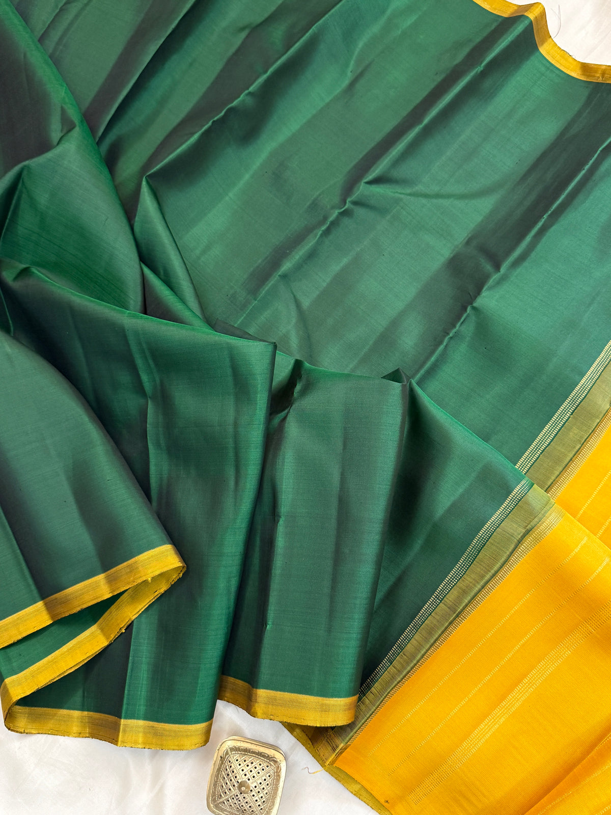 Green and mustard pure Zari/ kanjipuram silk saree clsa 12139