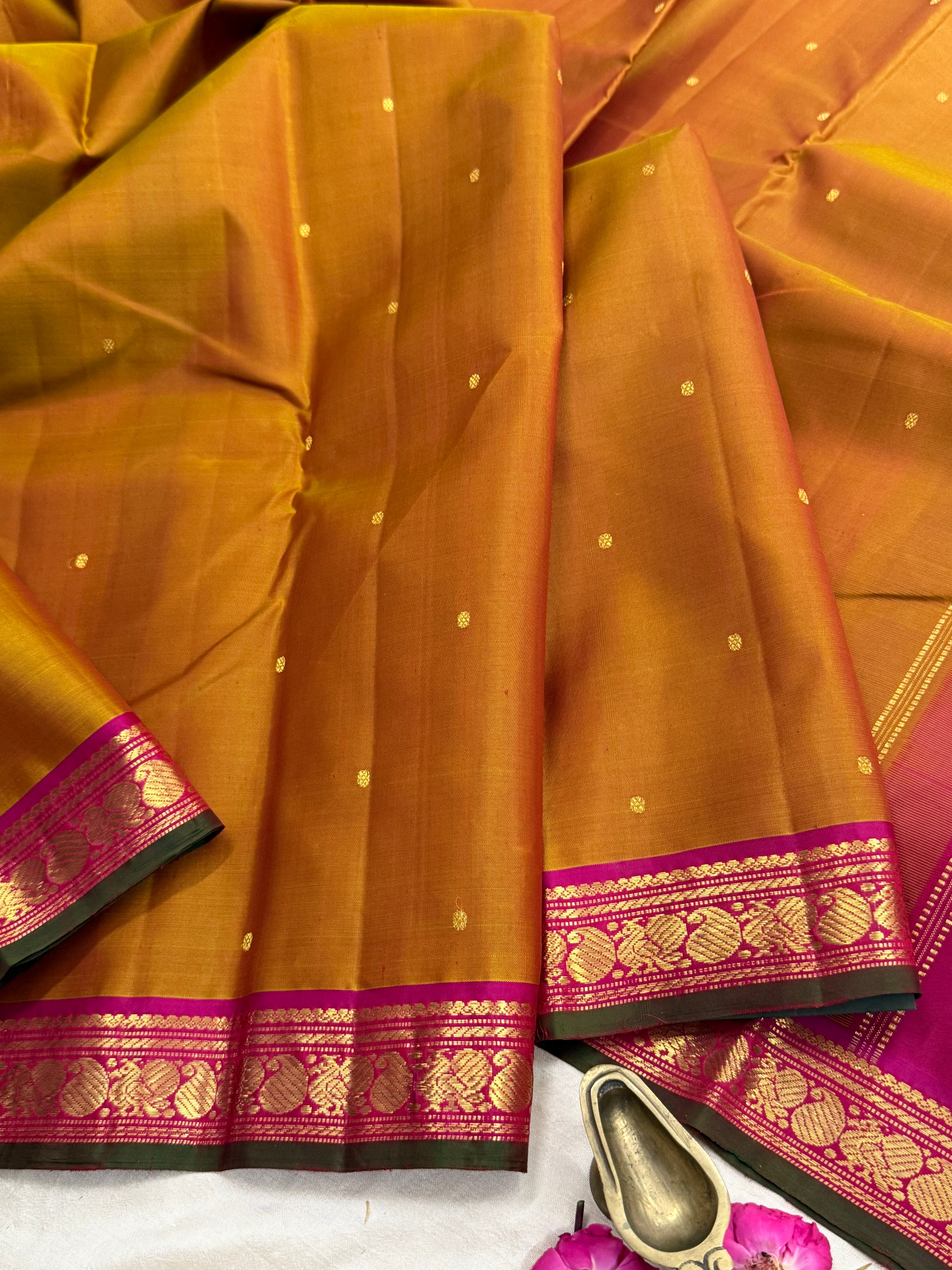 Simha and pink small border/ Arani silk