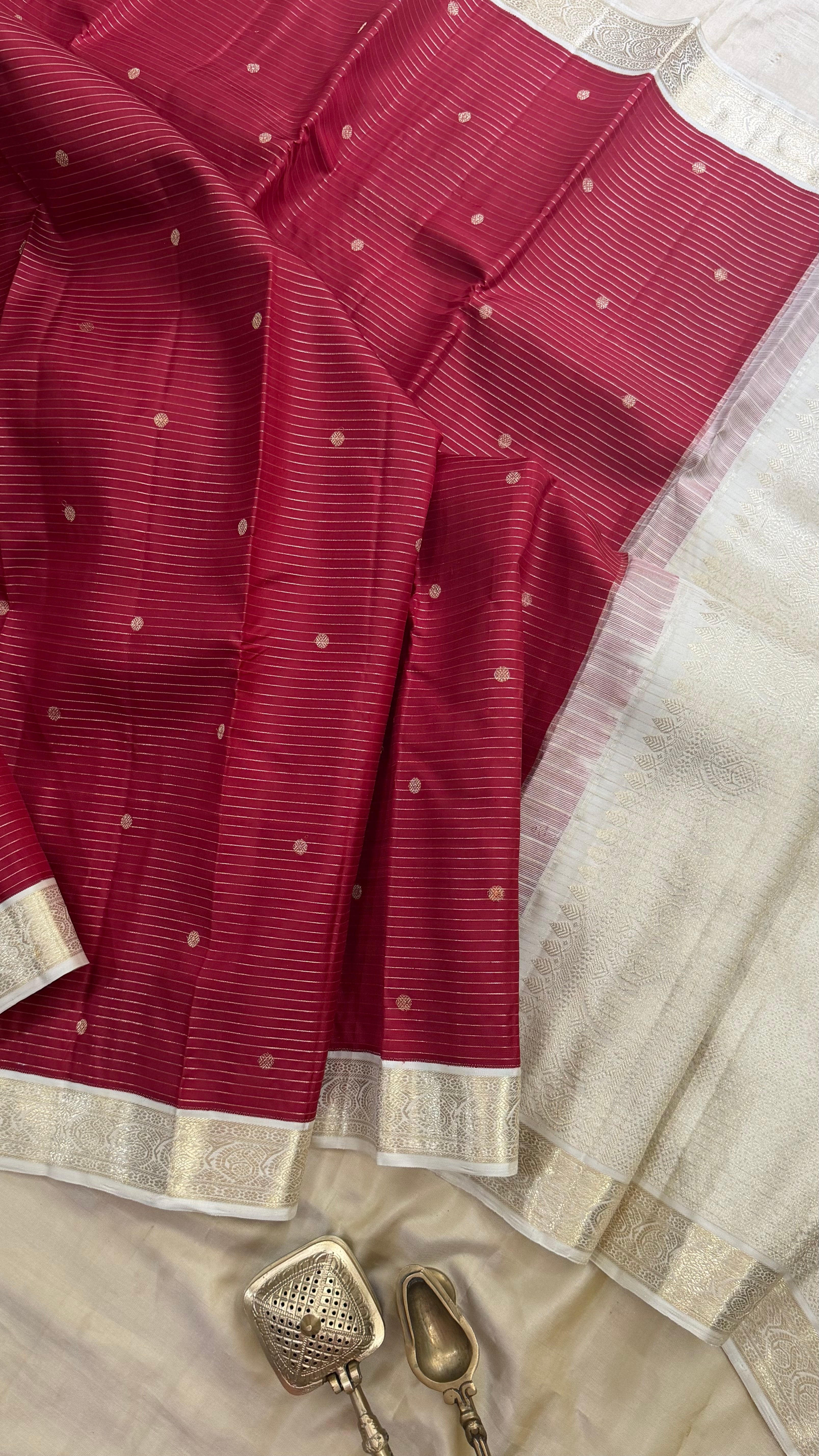 Amoha : Dark red small border Korvai Kanjipuram silk 9092CL