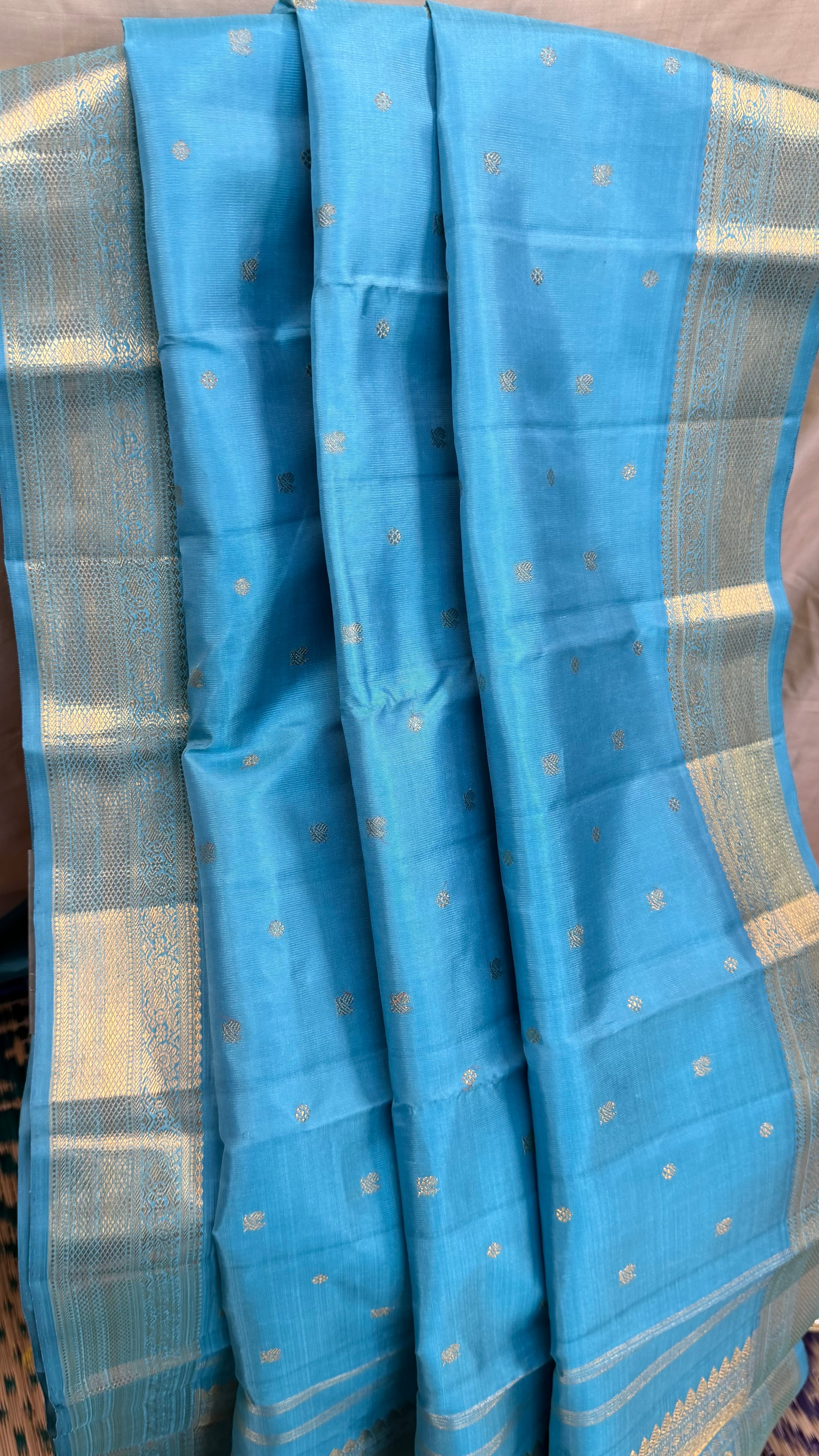 Swapnam : powder blue pet/ Kanjipuram silk