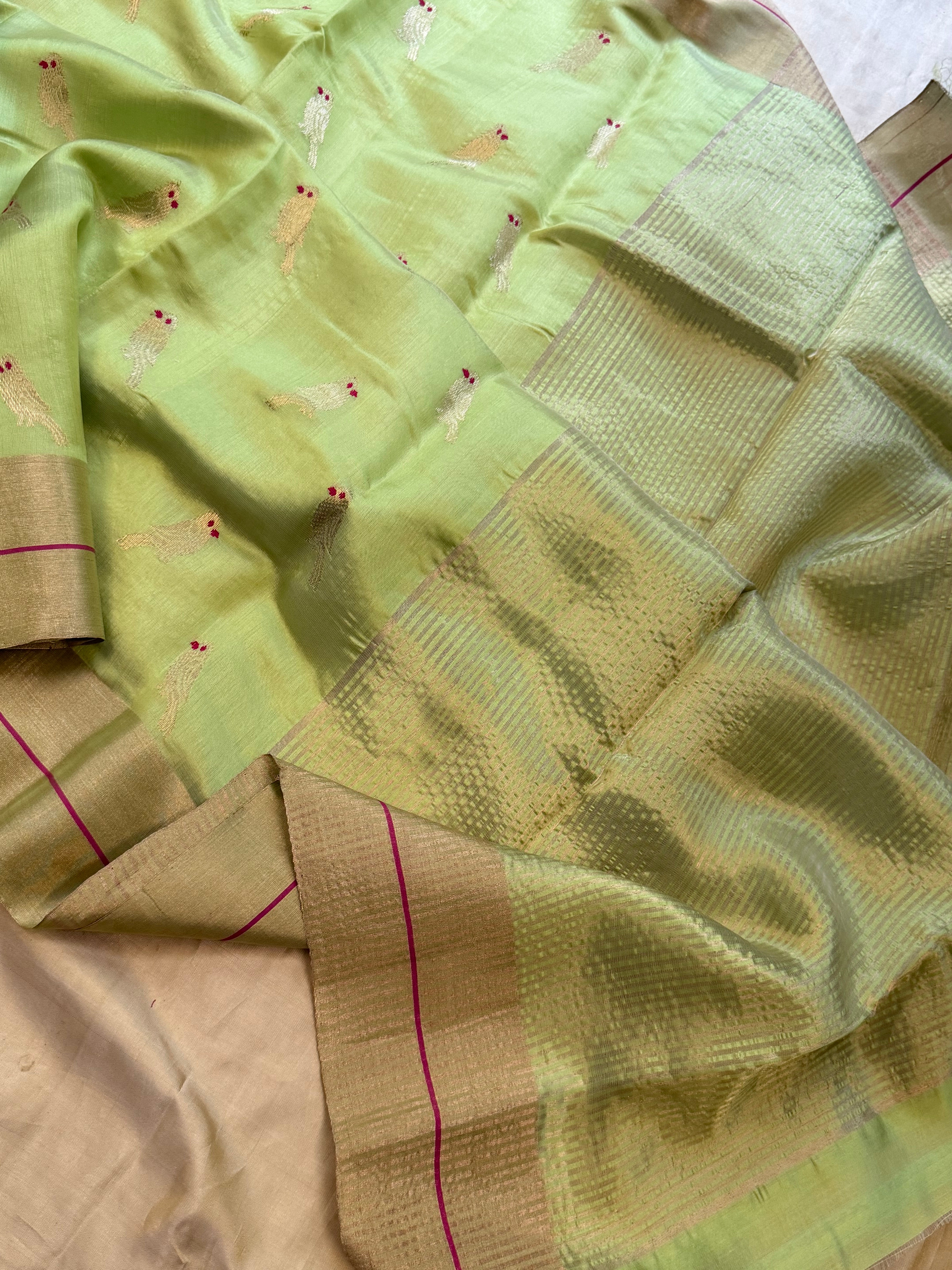 Liril green bird Butta / revival Chanderi silk