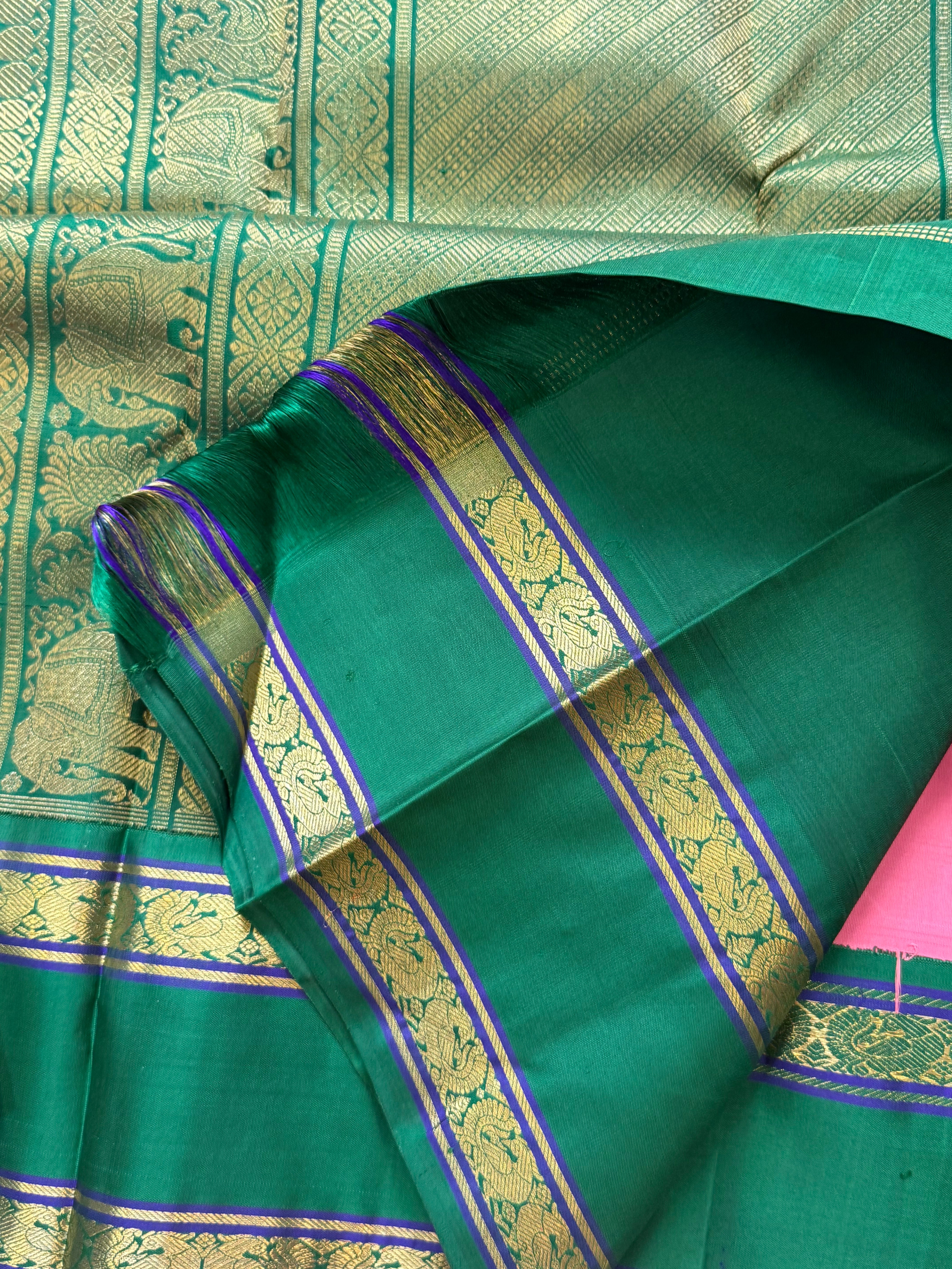 Peachish pink Ganga Jamuna Kai Korvai / kanjipuram silk