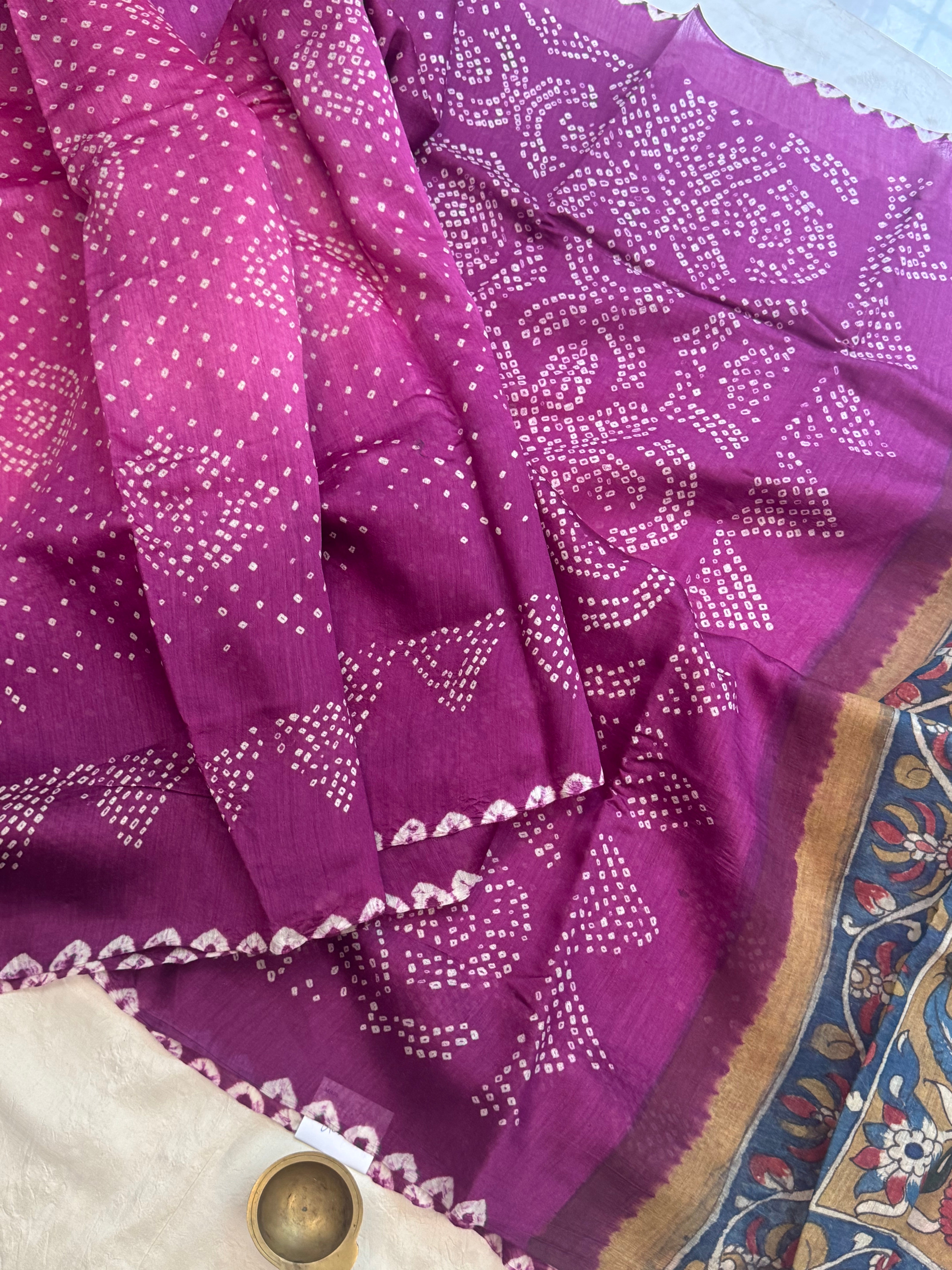 shaded gharchola Tussar Kalamkari Palla was / Bandhini saree