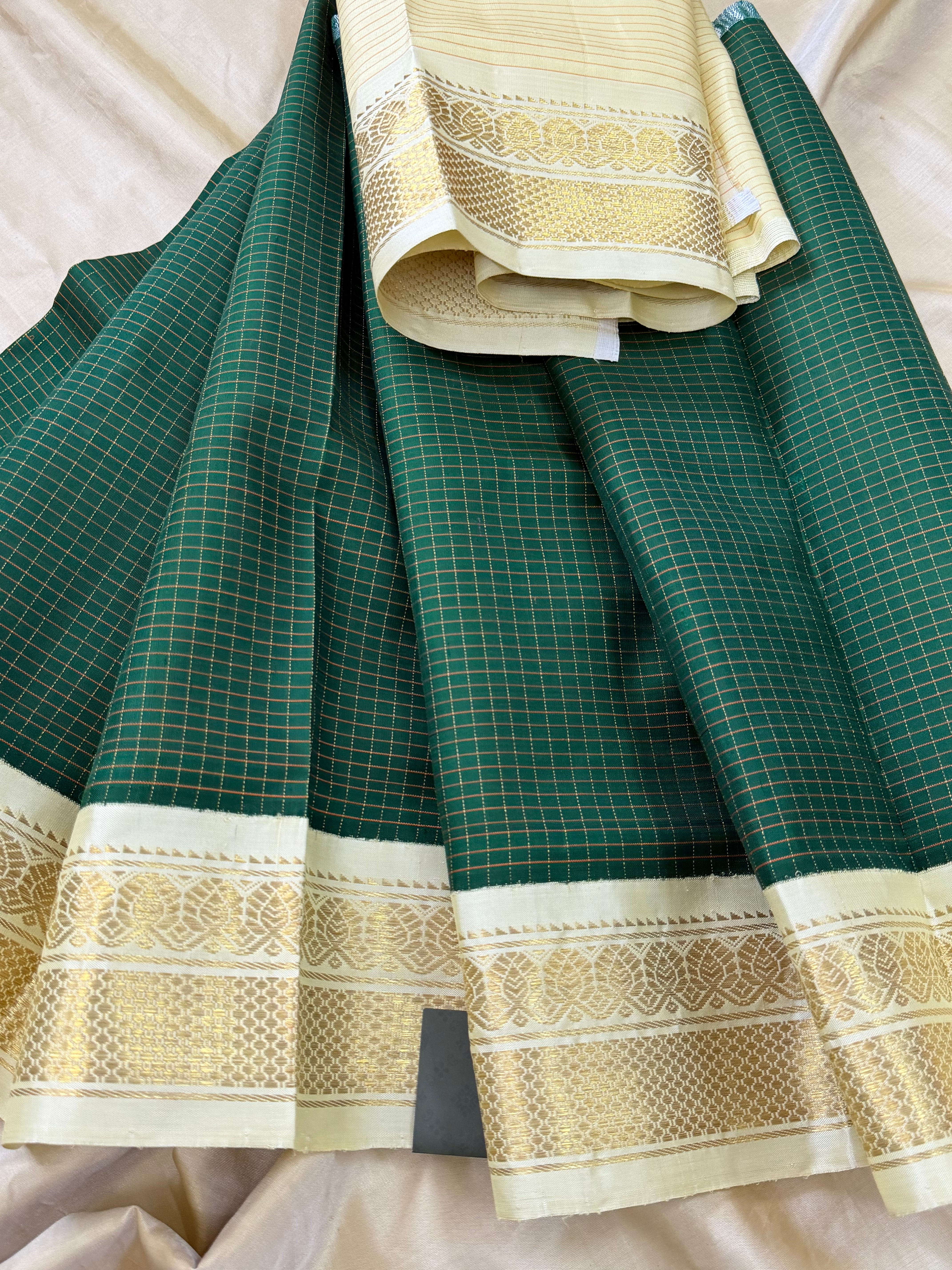 Green checks 0 to 3 years pure Zari Pattu Paavadai Korvai