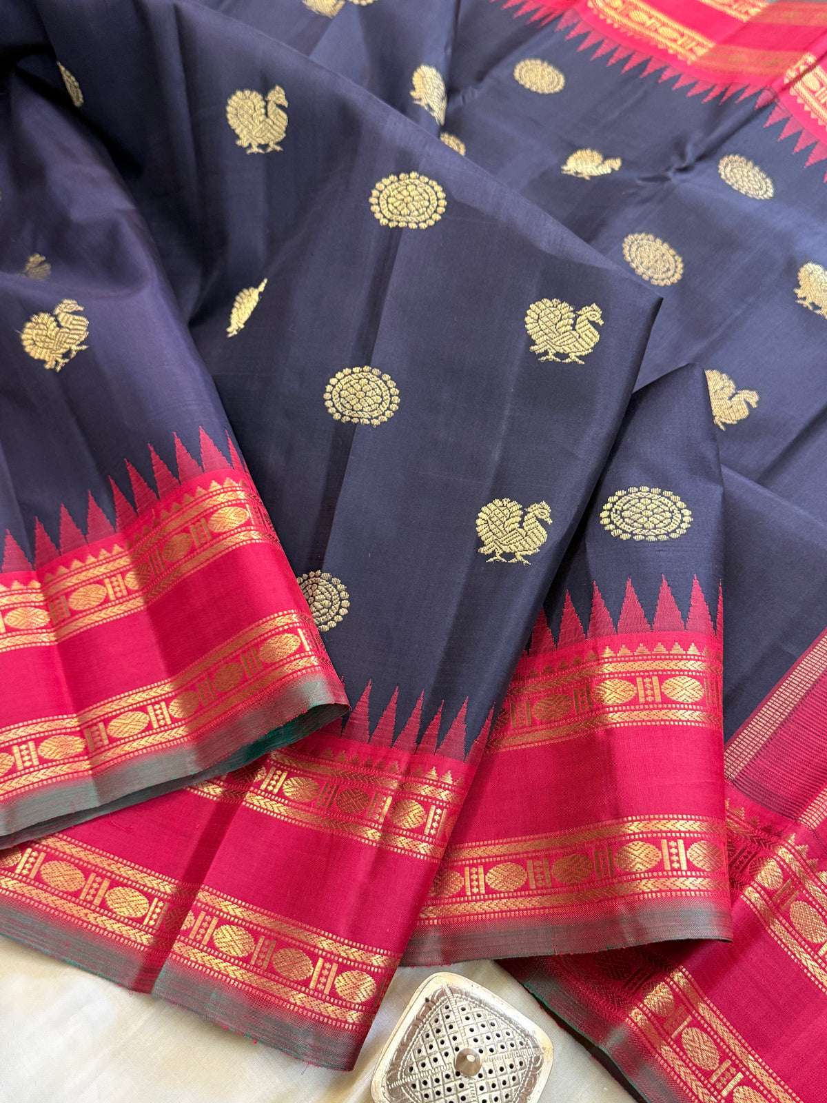 Kanchana black Rettapet Korvai /kanjipuram silk sarees clsa 11577
