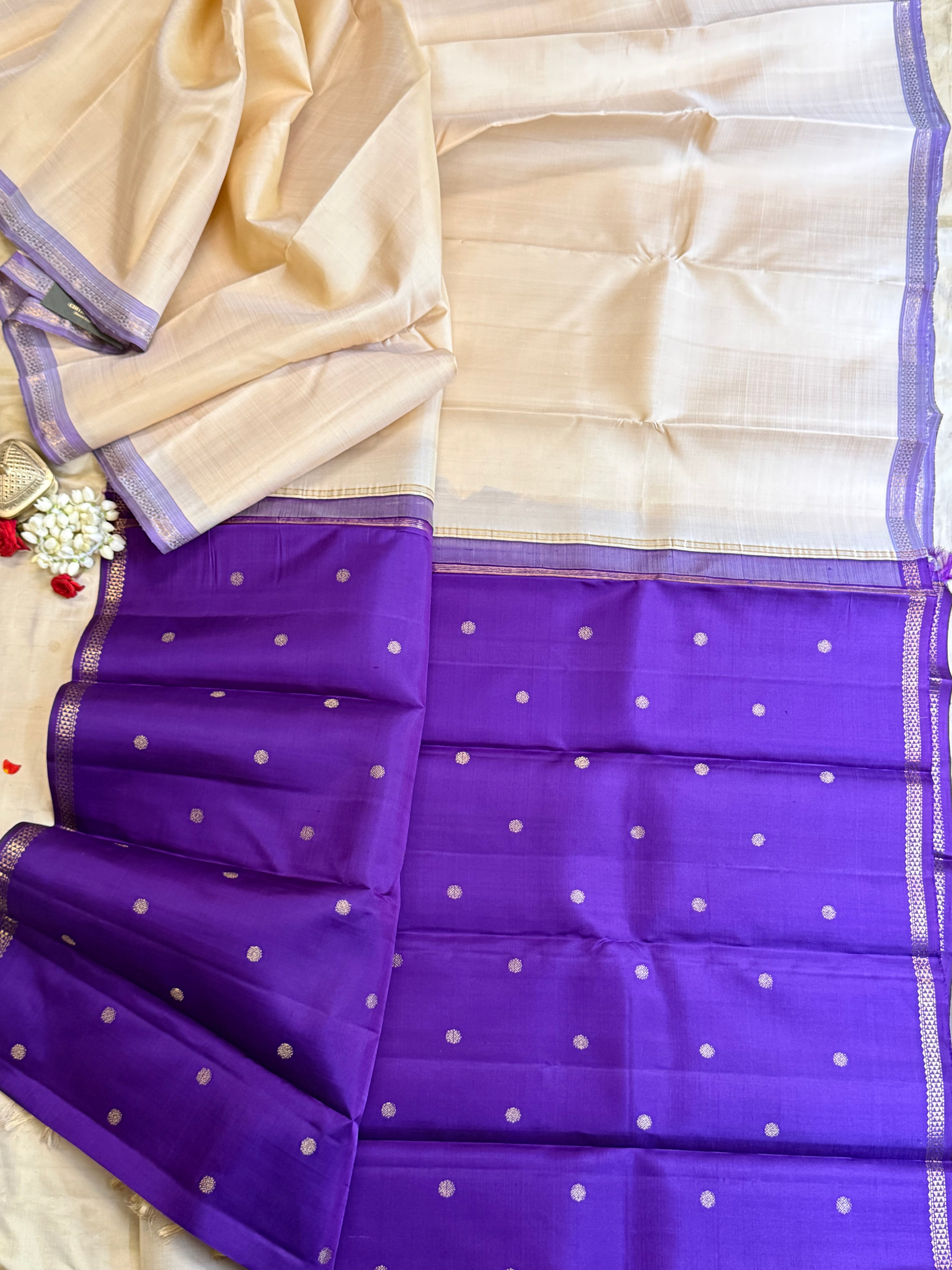 Onam edit - offwhite lavender small border/ Kanjipuram silk CLSA8084
