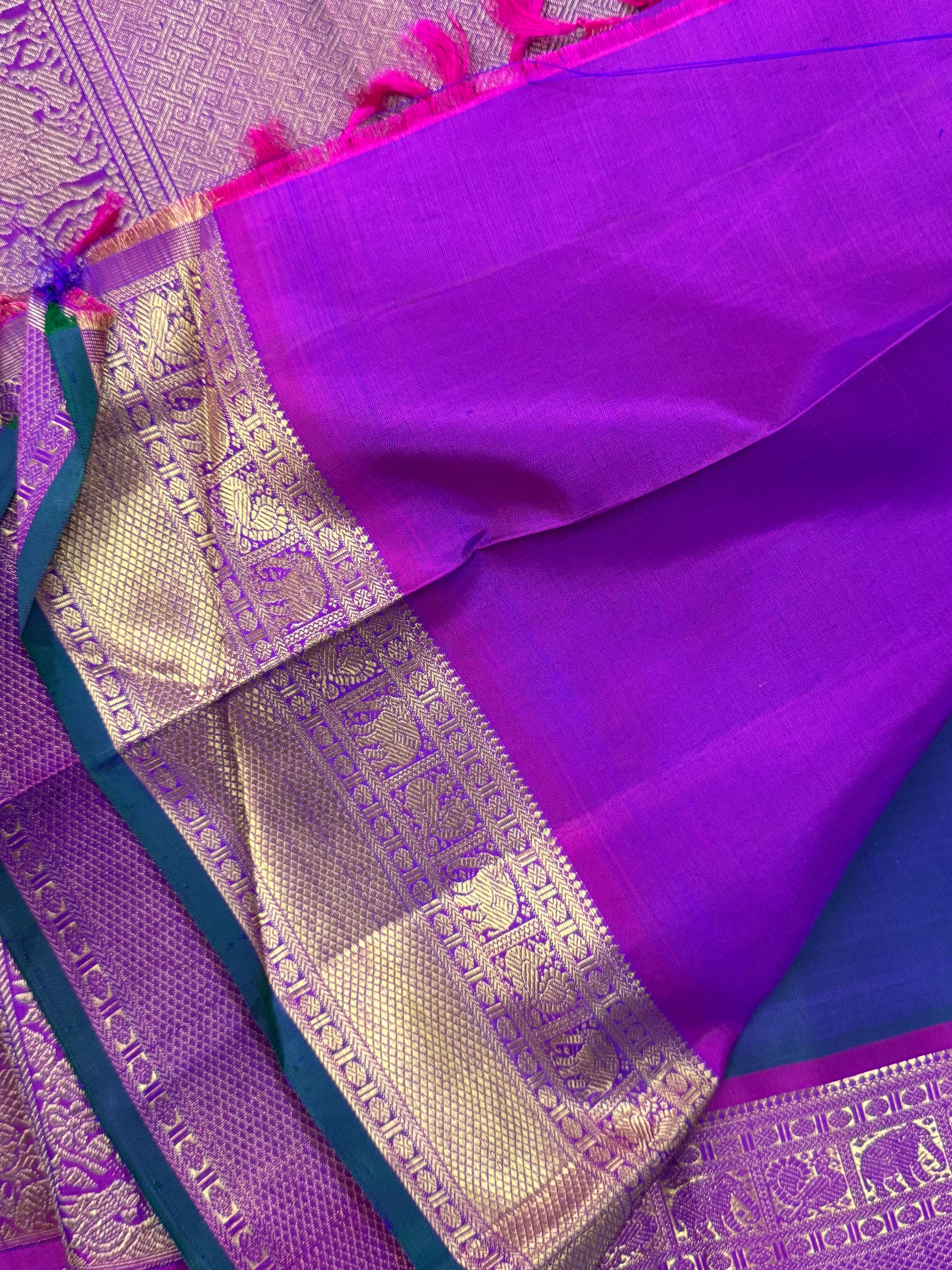 MAYILKAZHUTHU SEMI CONTRAST GETTI BORDER /KANJIPURAM SILK SAREE