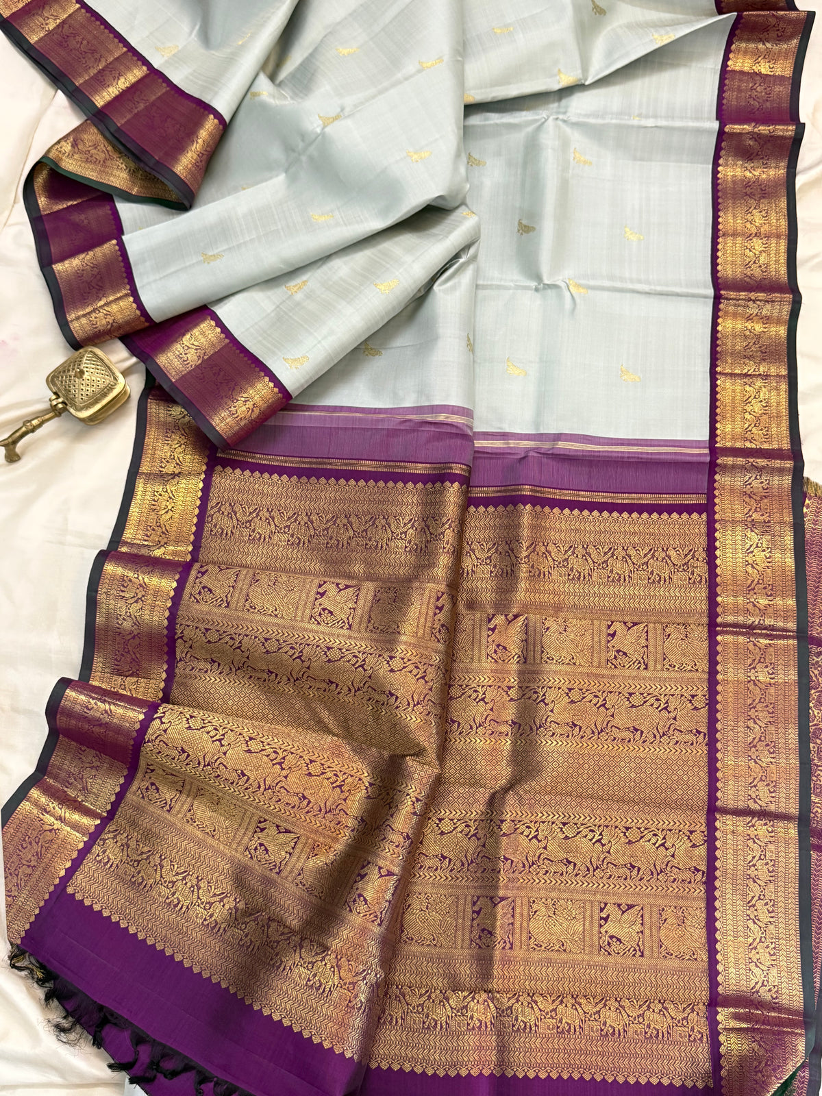 Steel Colour kili Korvai / kanjipuram silk saree clsa 12732