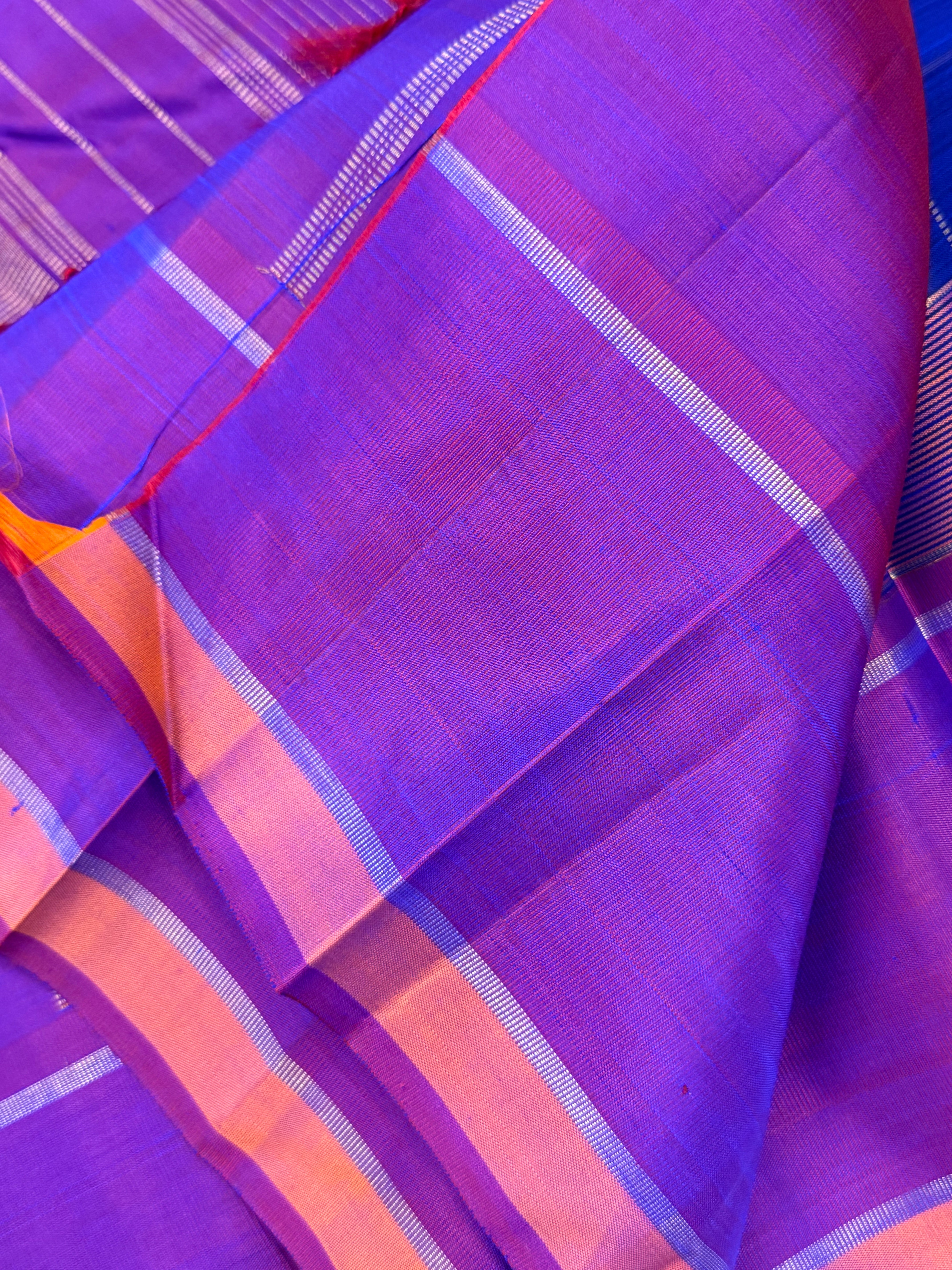 Royal blue and purple Chettinad kattam/ Kanjipuram silk