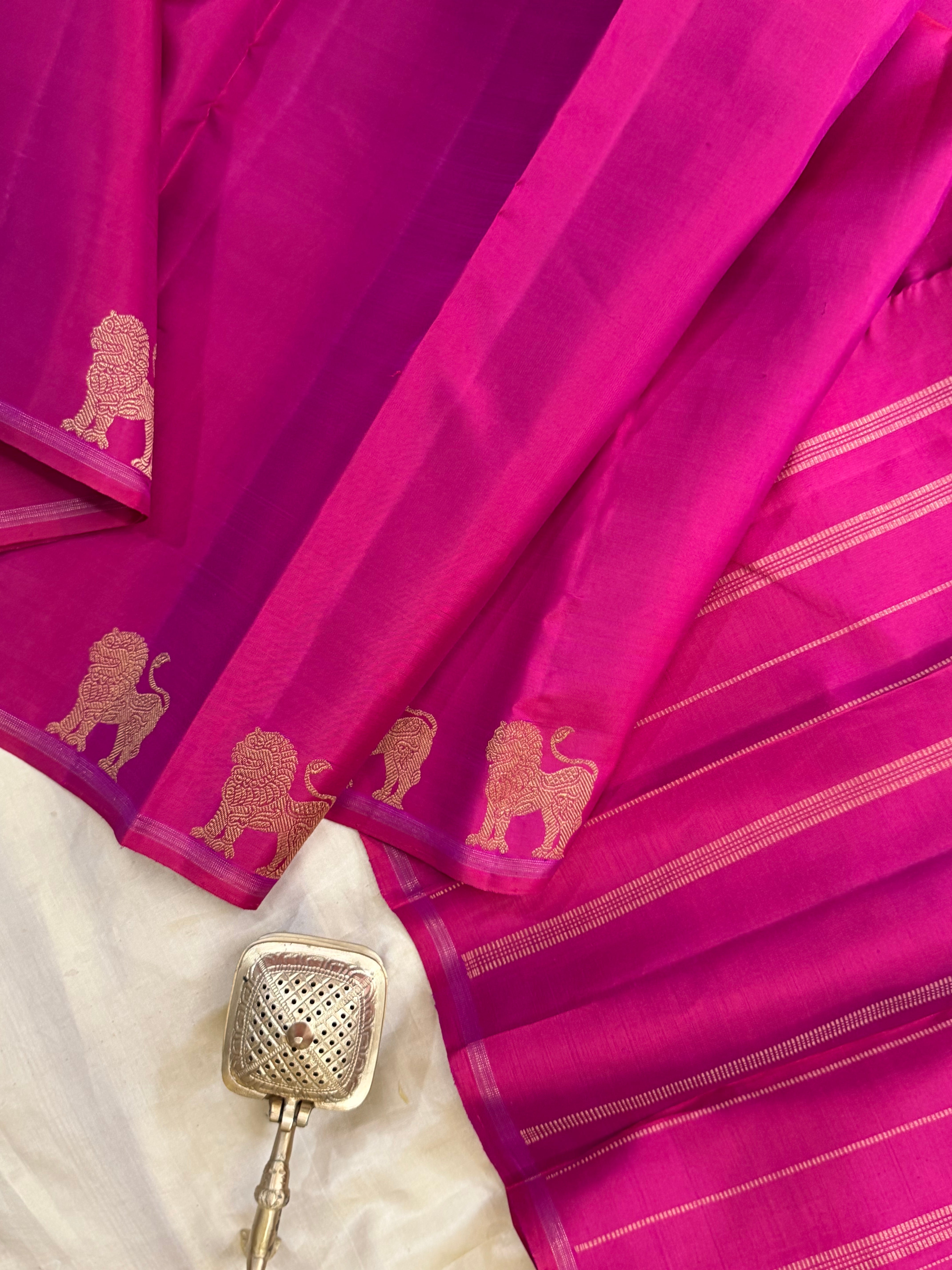 Pink Simha border / Budget friendly Kanjipuram silk sarees