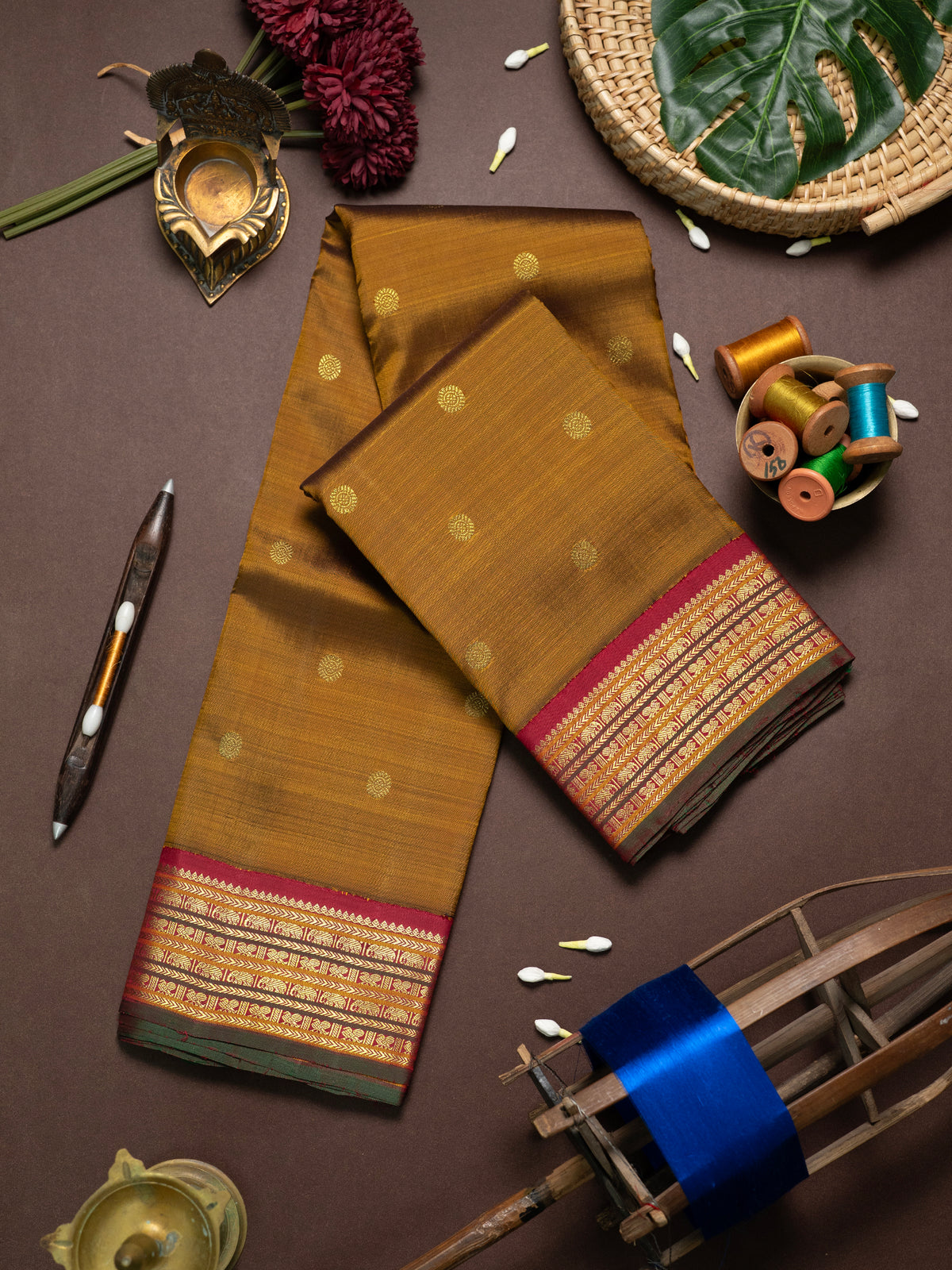 Honey with red border varisapet Kanjipuram Silk Saree CLSA10550