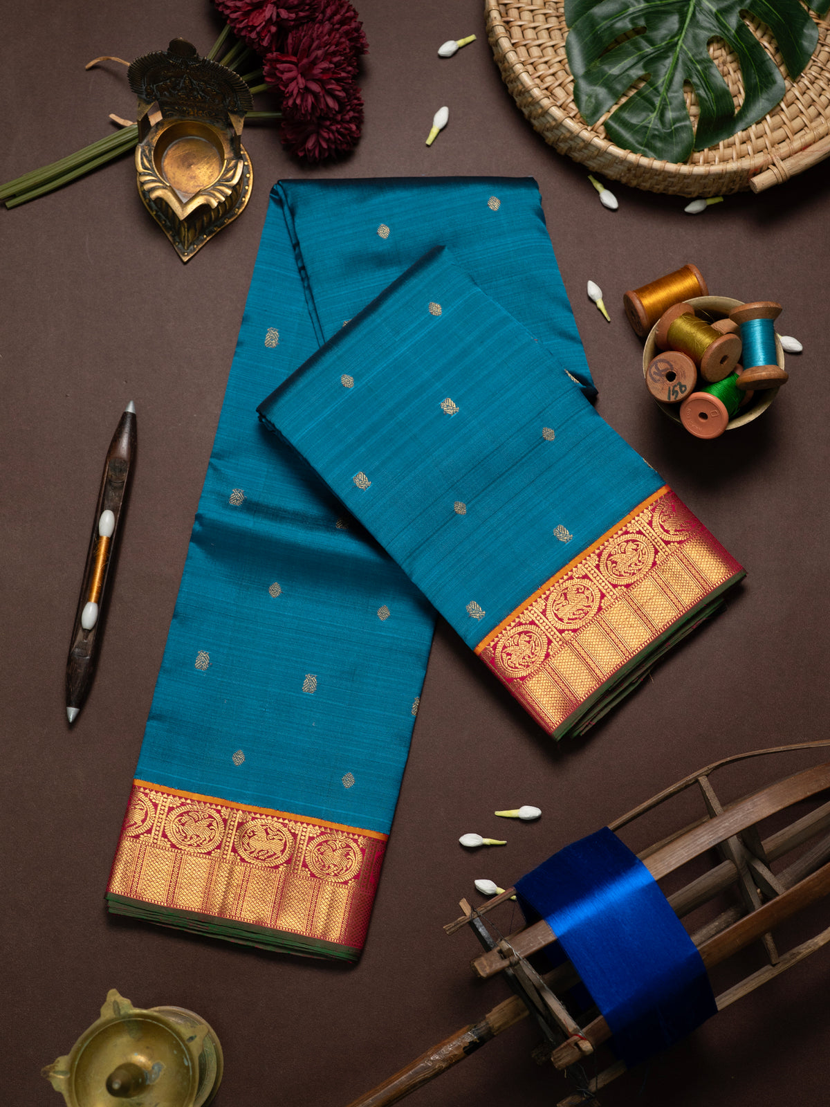 Rama blue Kai Korvai Kanjipuram Silk Saree CLSA7749