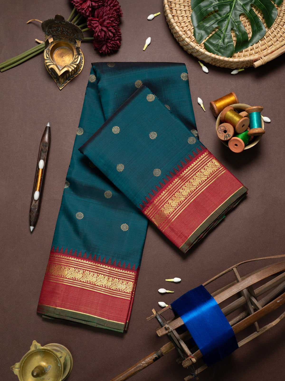 Rama green Korvai Kanjipuram Silk Saree CLSA10977