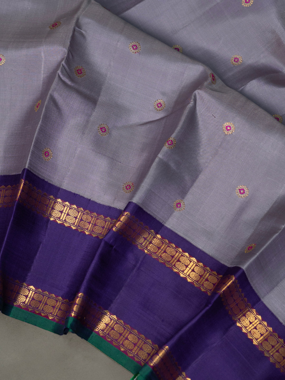 Greyish blue Meena Butta Korvai Kanjipuram Silk Saree CLSA10978