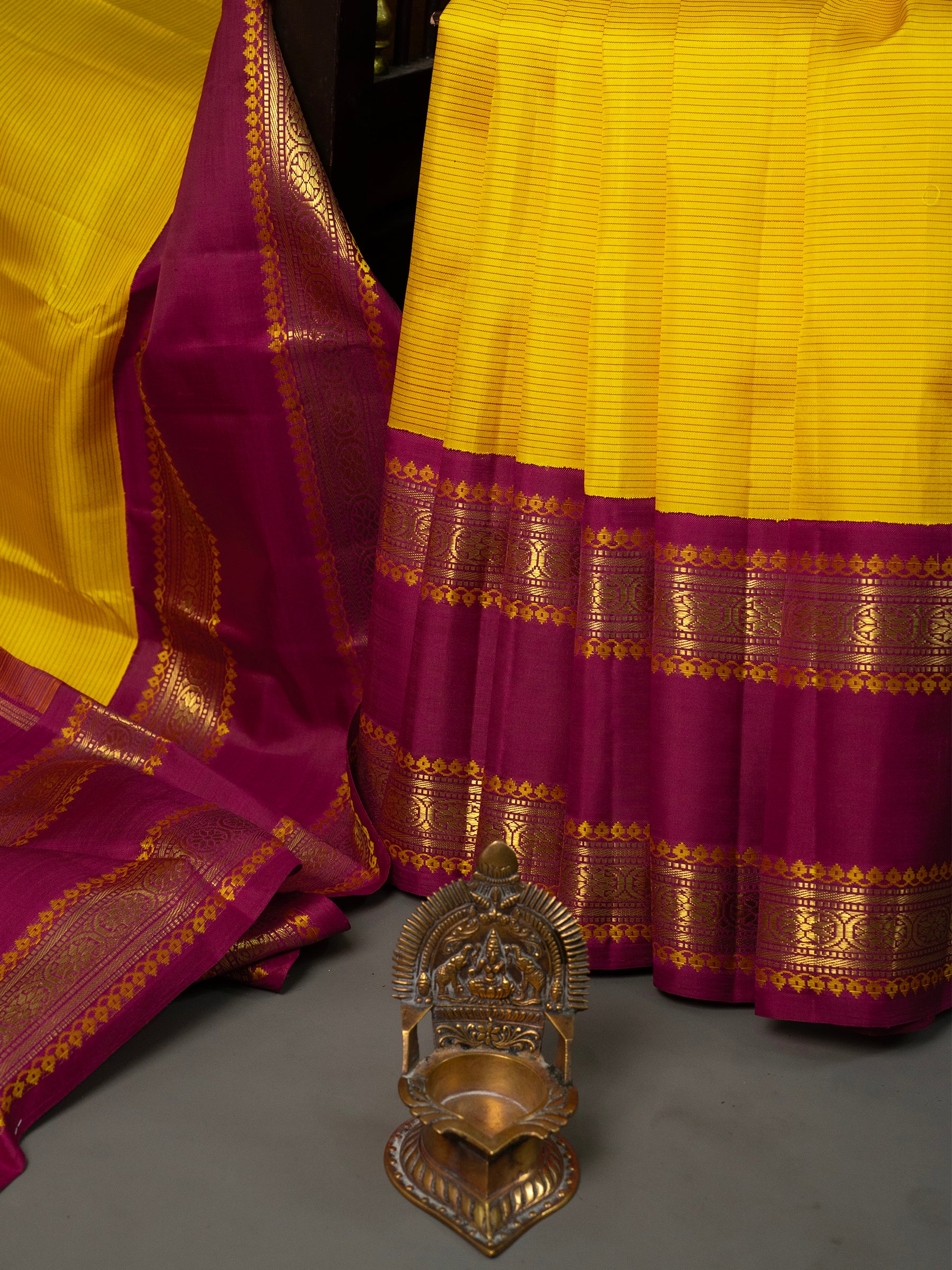 Vintage yellow revival saree Kanjipuram Silk Saree CLSA10996