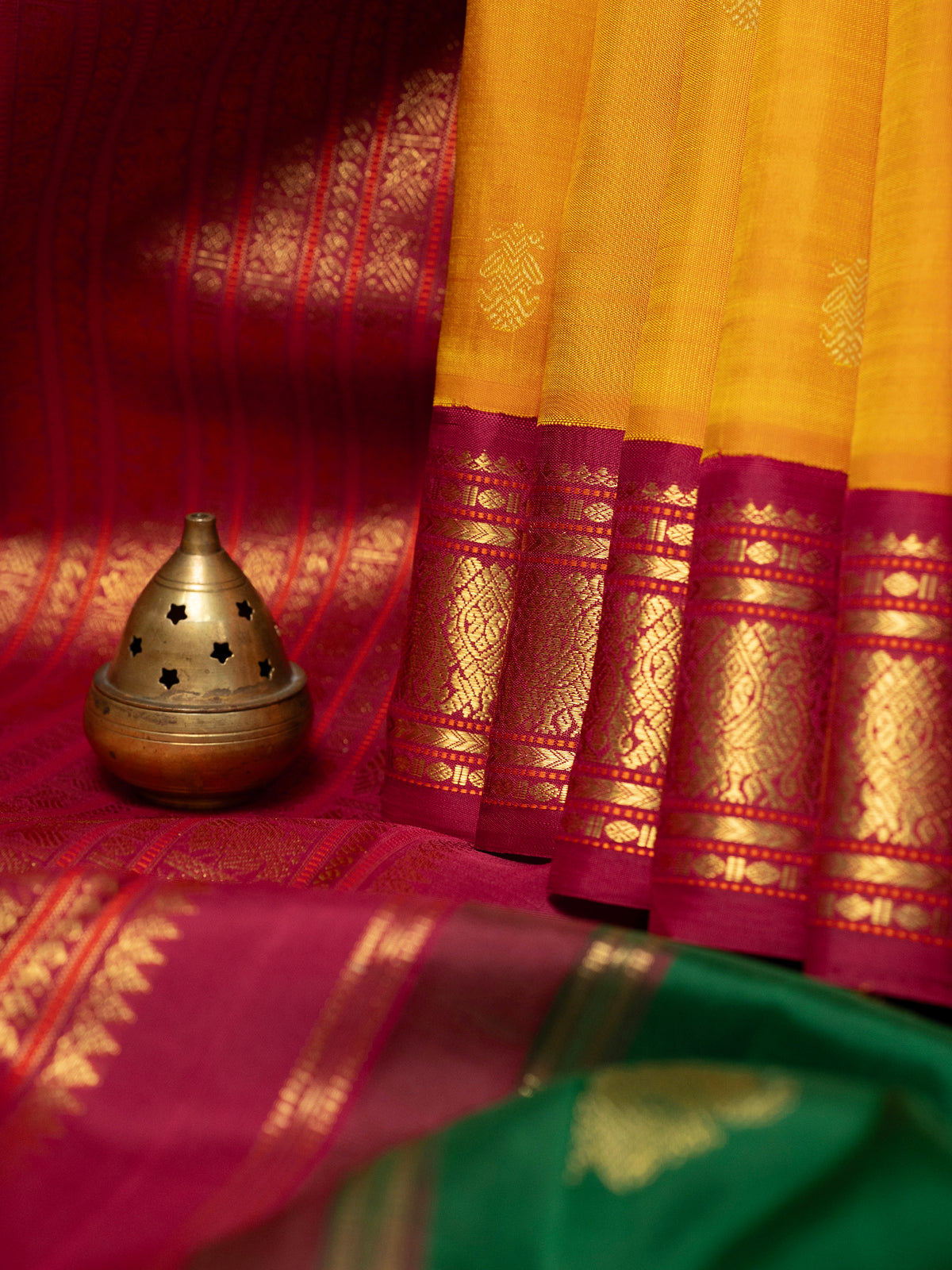 Yellow Ganga Jamuna double palla Kanjipuram Silk Saree CLSA9473