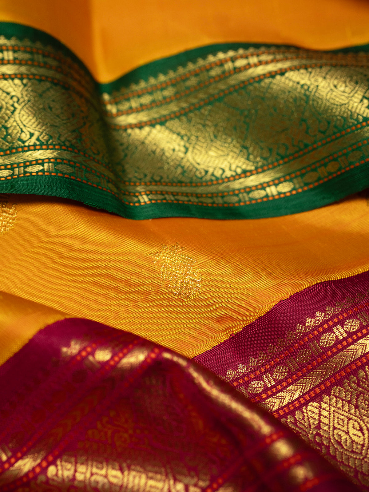 Yellow Ganga Jamuna double palla Kanjipuram Silk Saree CLSA9473