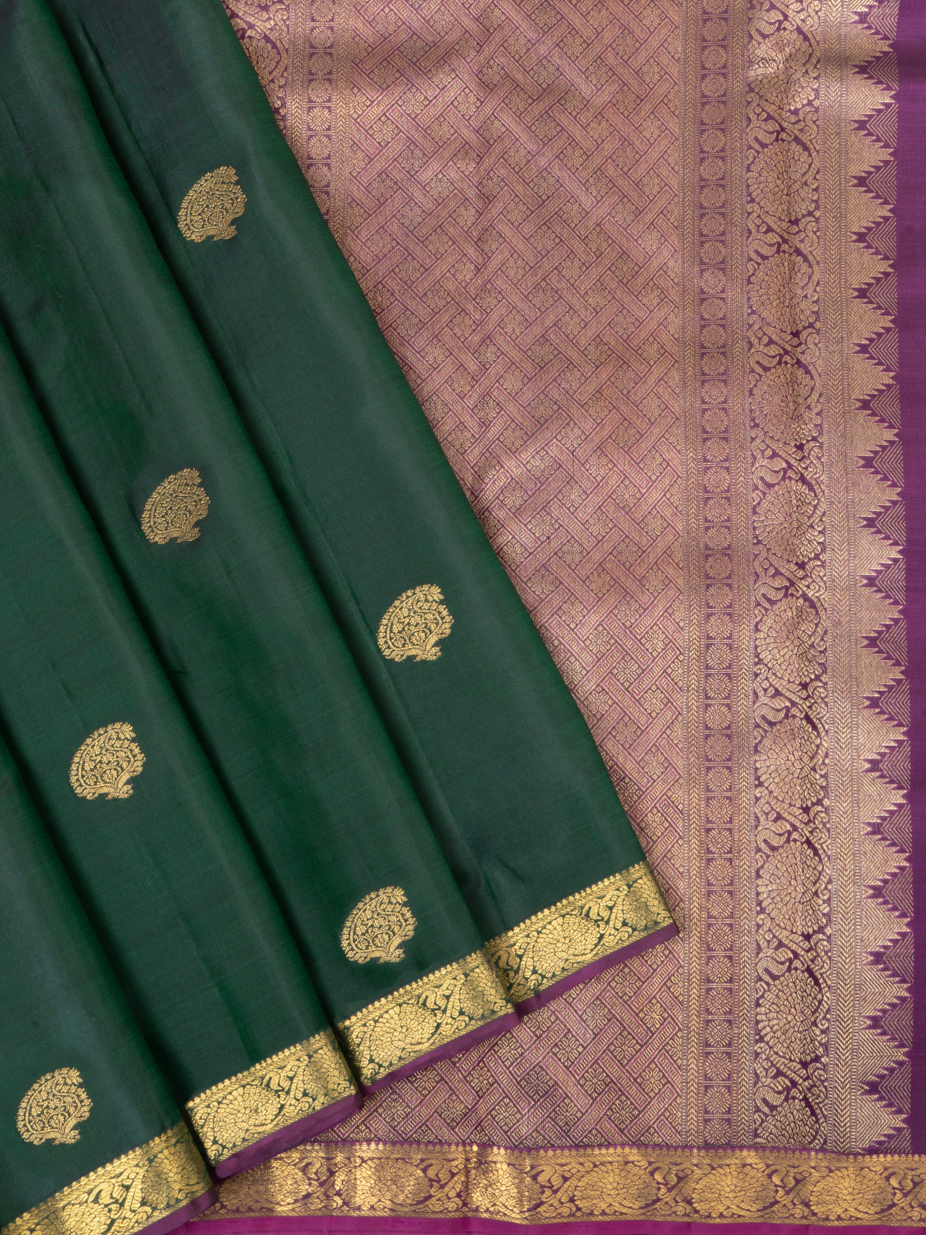 Green and purple small border/ Arani silk CLSA4275