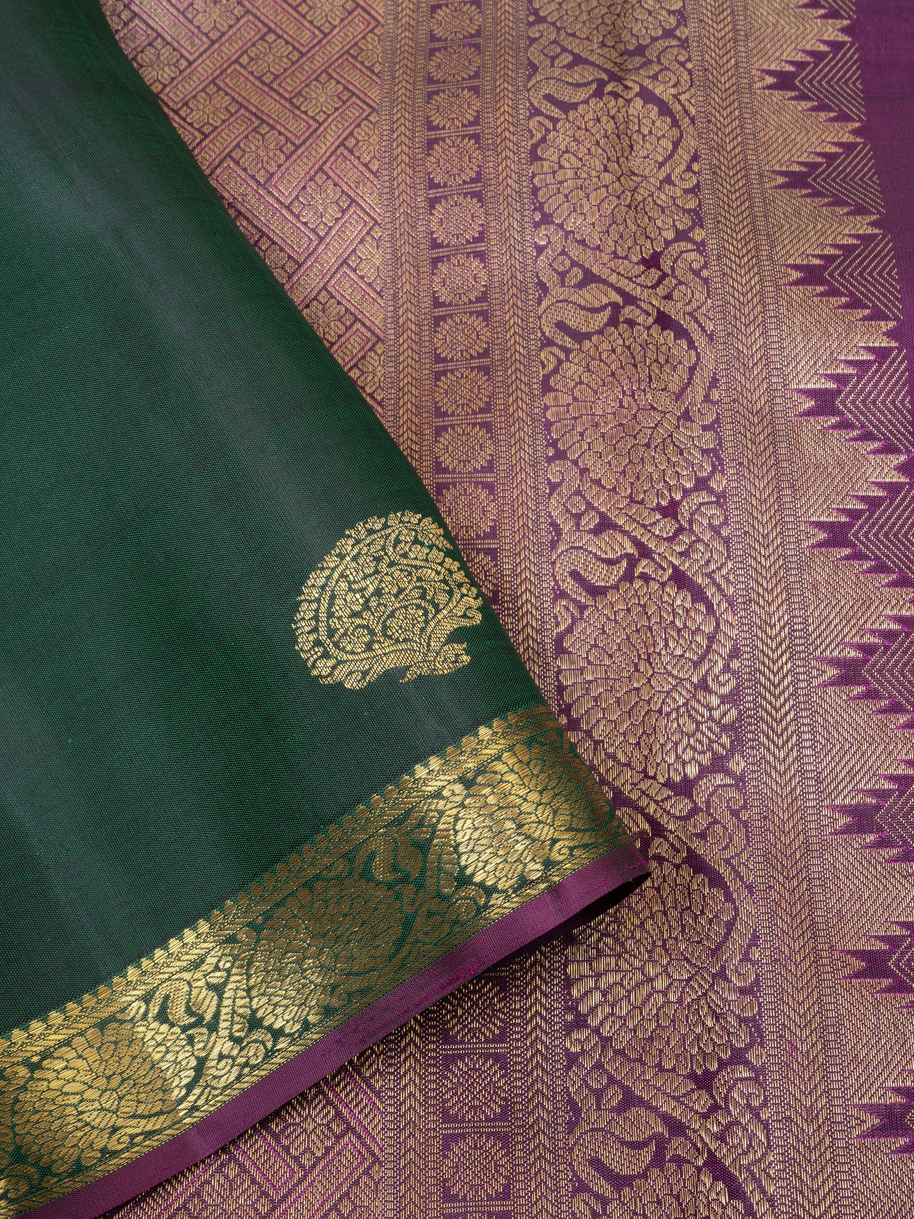 Green and purple small border/ Arani silk CLSA4275