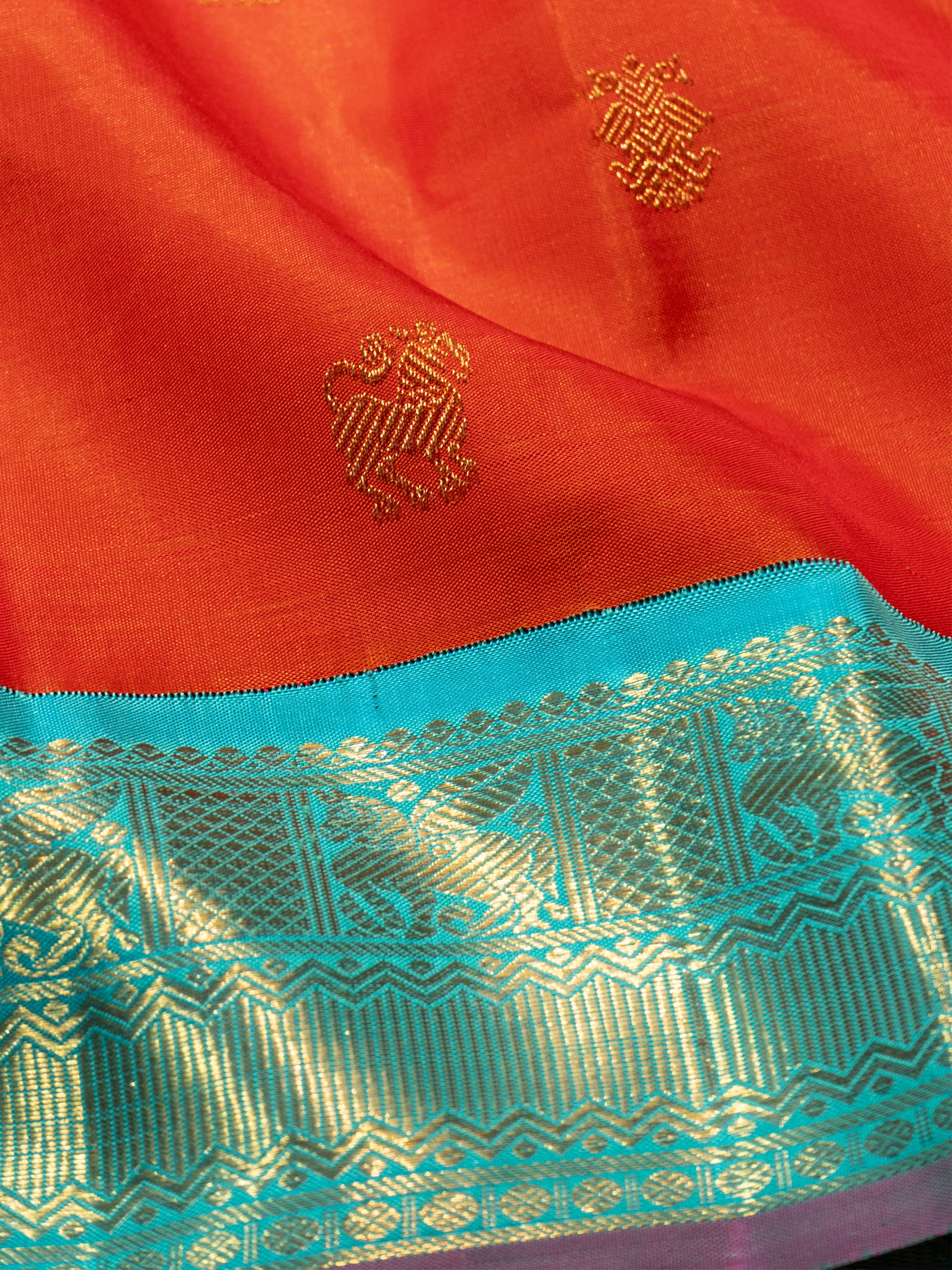Orange with turquoise blue / Kanjivaram Saree CLSA8333