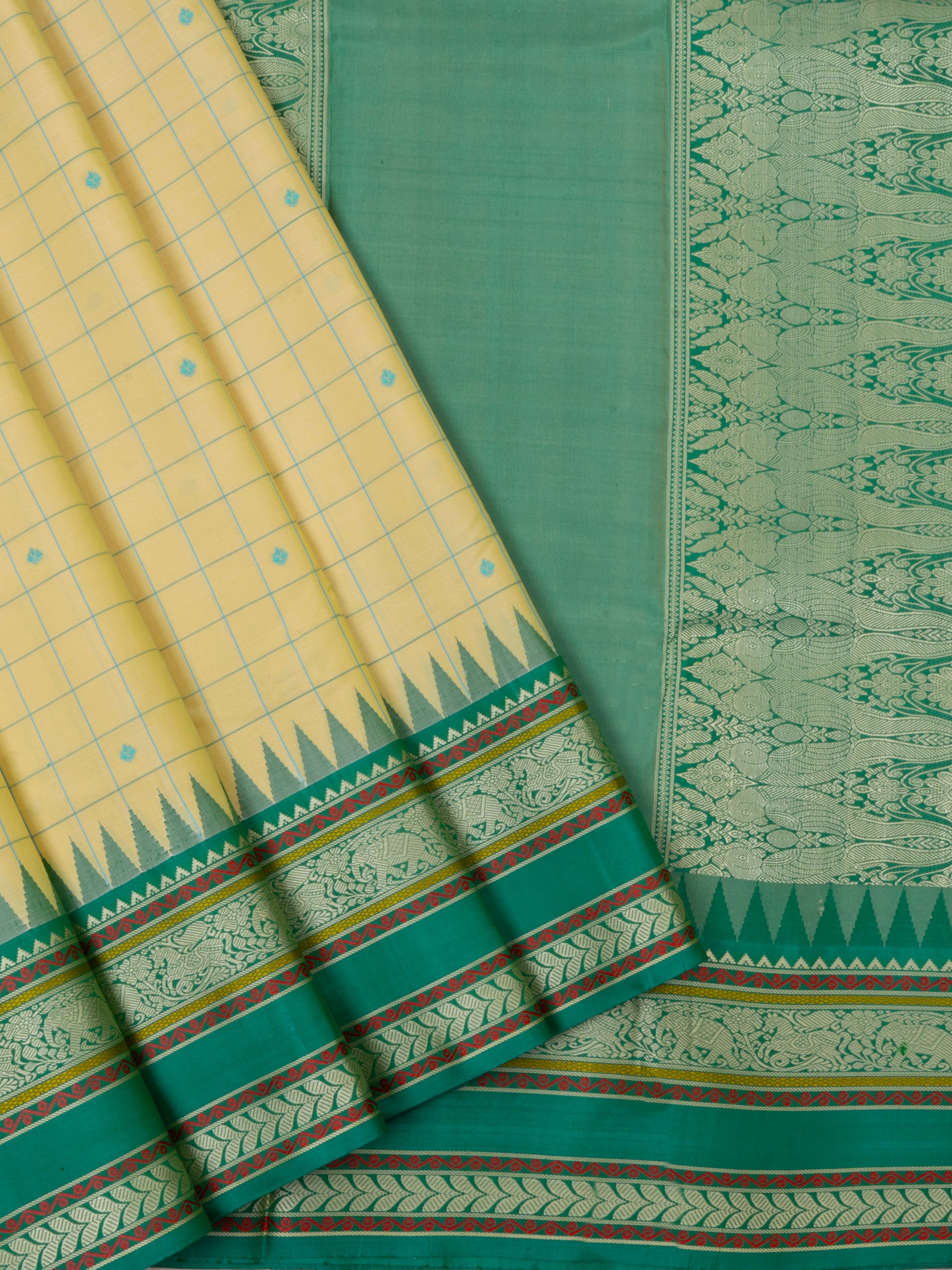 Lemon yellow and sea green kattam / special edition kanjipuram silk CLSA2715
