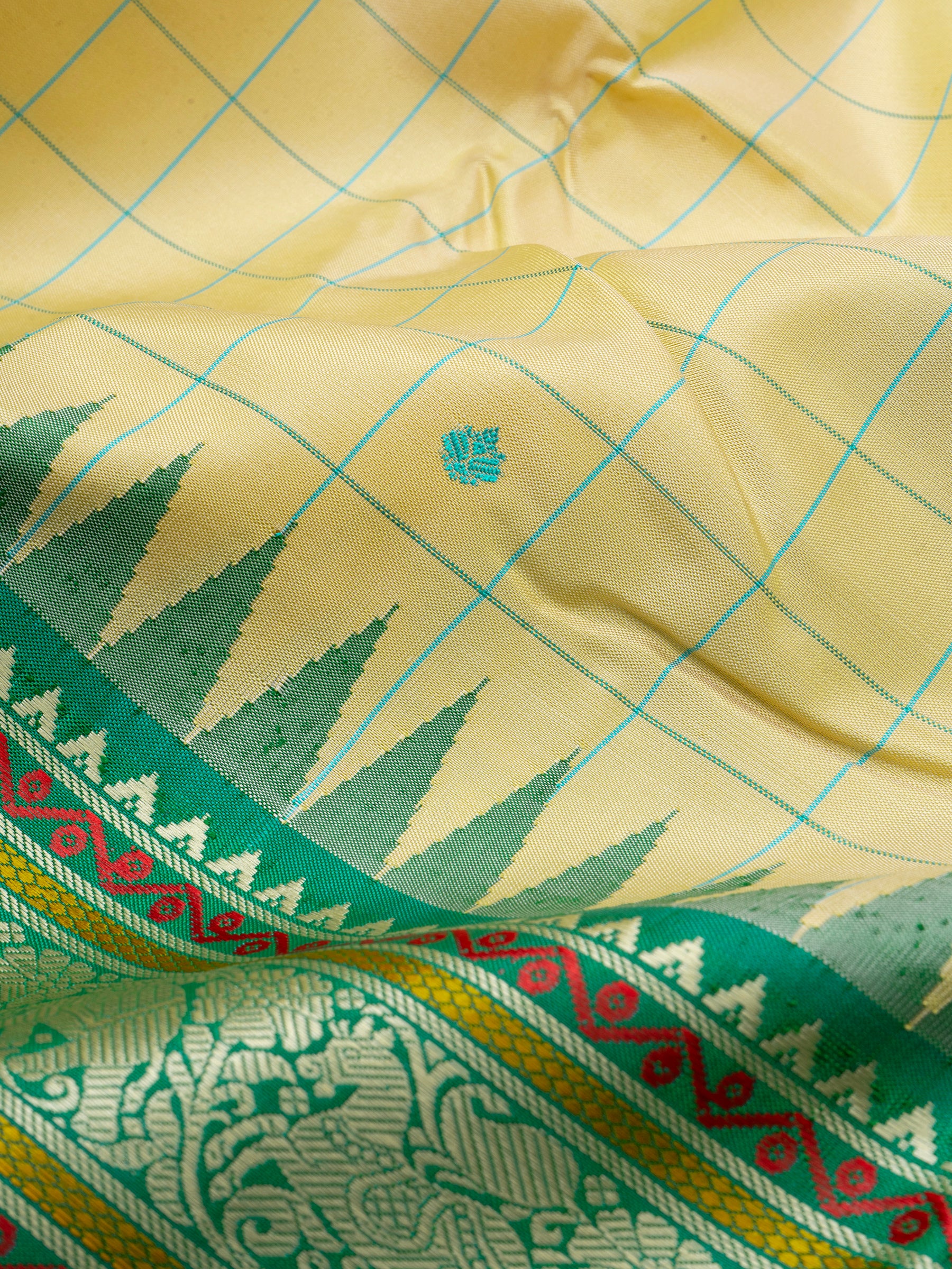 Lemon yellow and sea green kattam / special edition kanjipuram silk CLSA2715