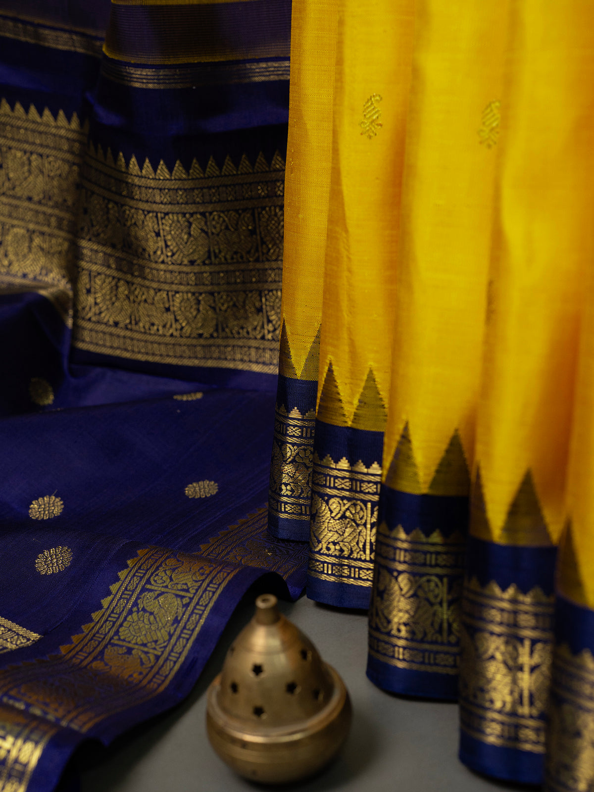 Yellow and blue Korvai /Kanjipuram Silk Saree CLSA9500