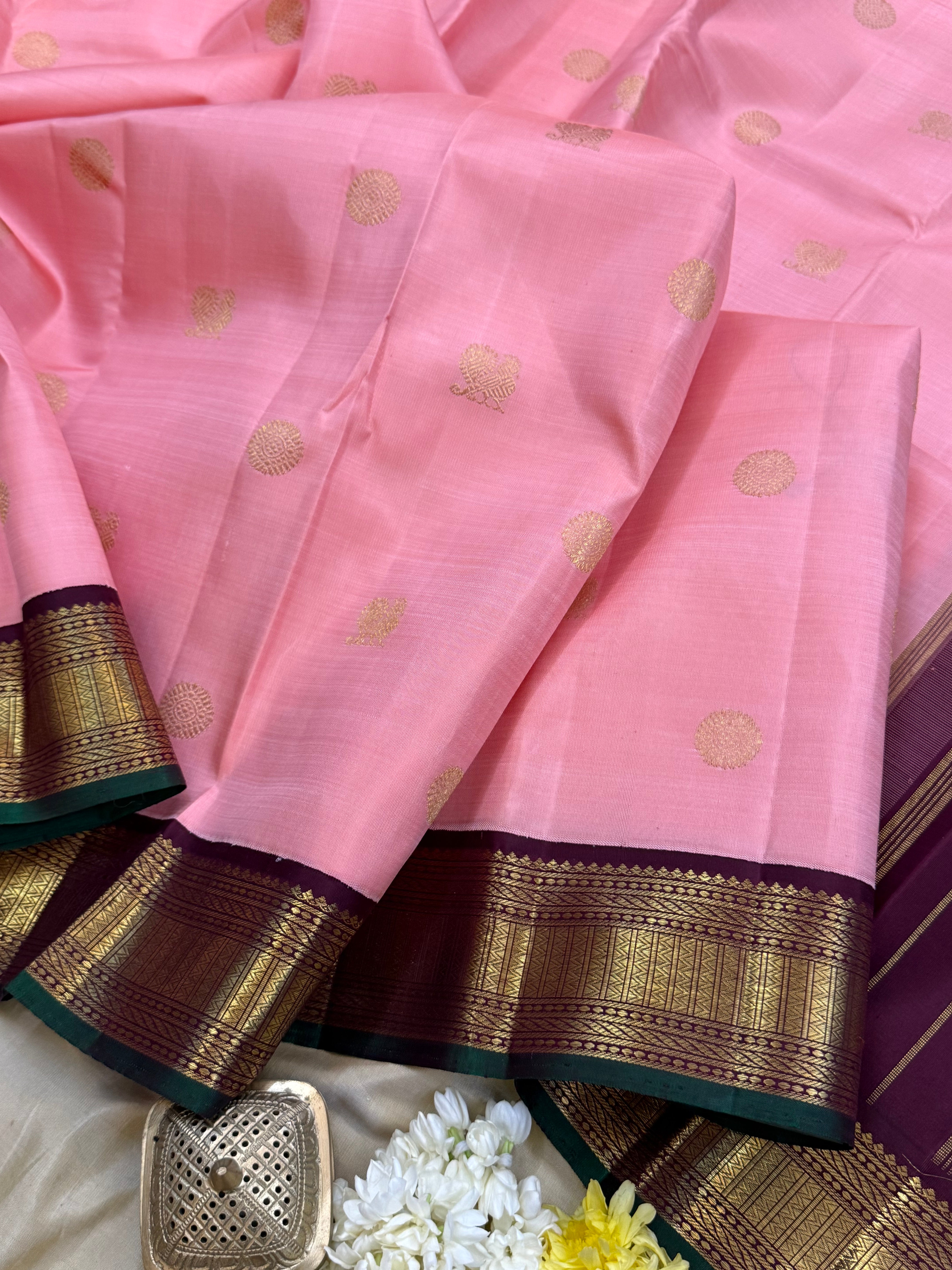 PEACH PINK WITH V PAKKU KORVAI/ KANJIPURAM SILK CLSA 10017