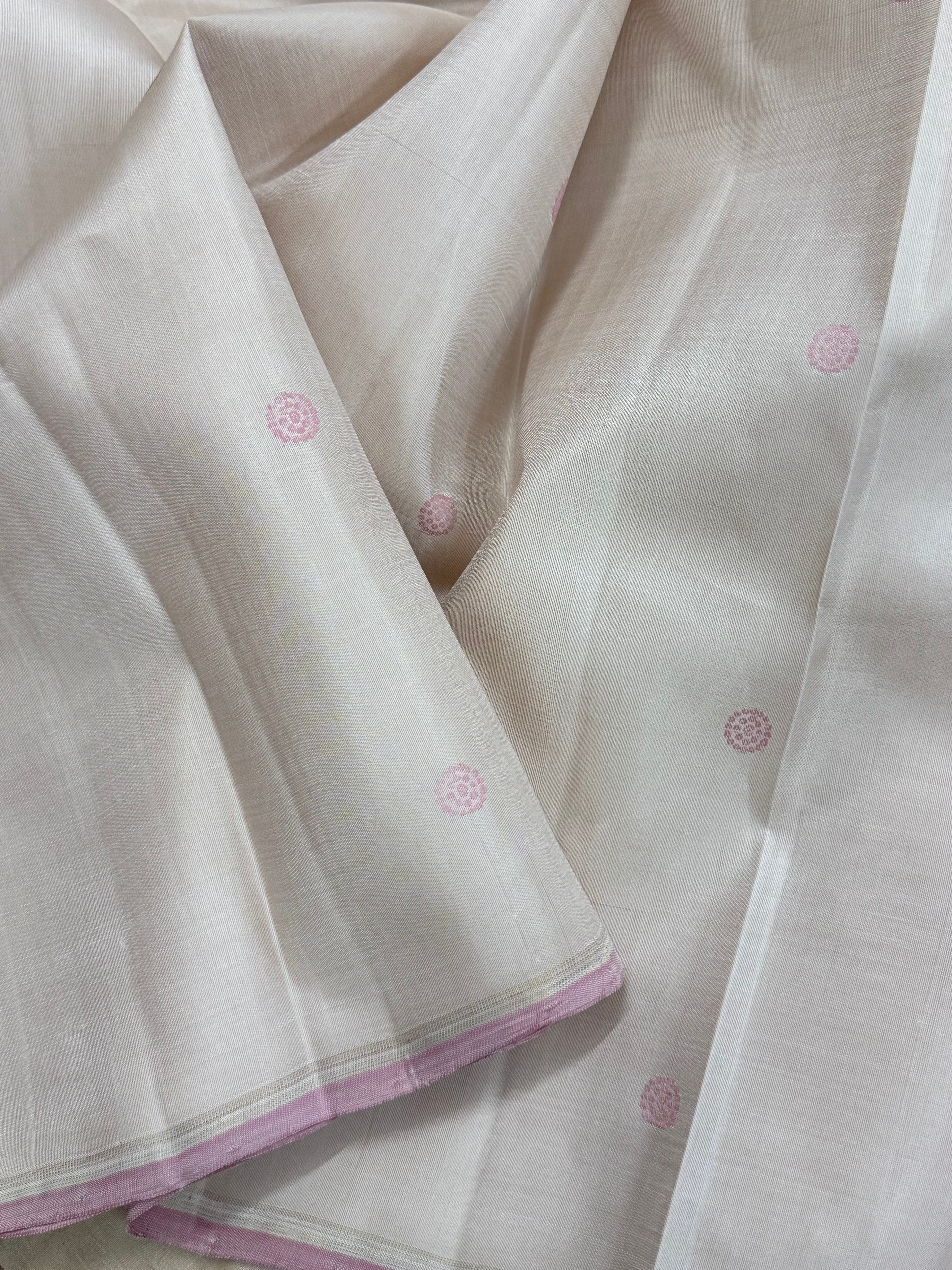 Offwhite pink thread butta / Kanjipuram silk