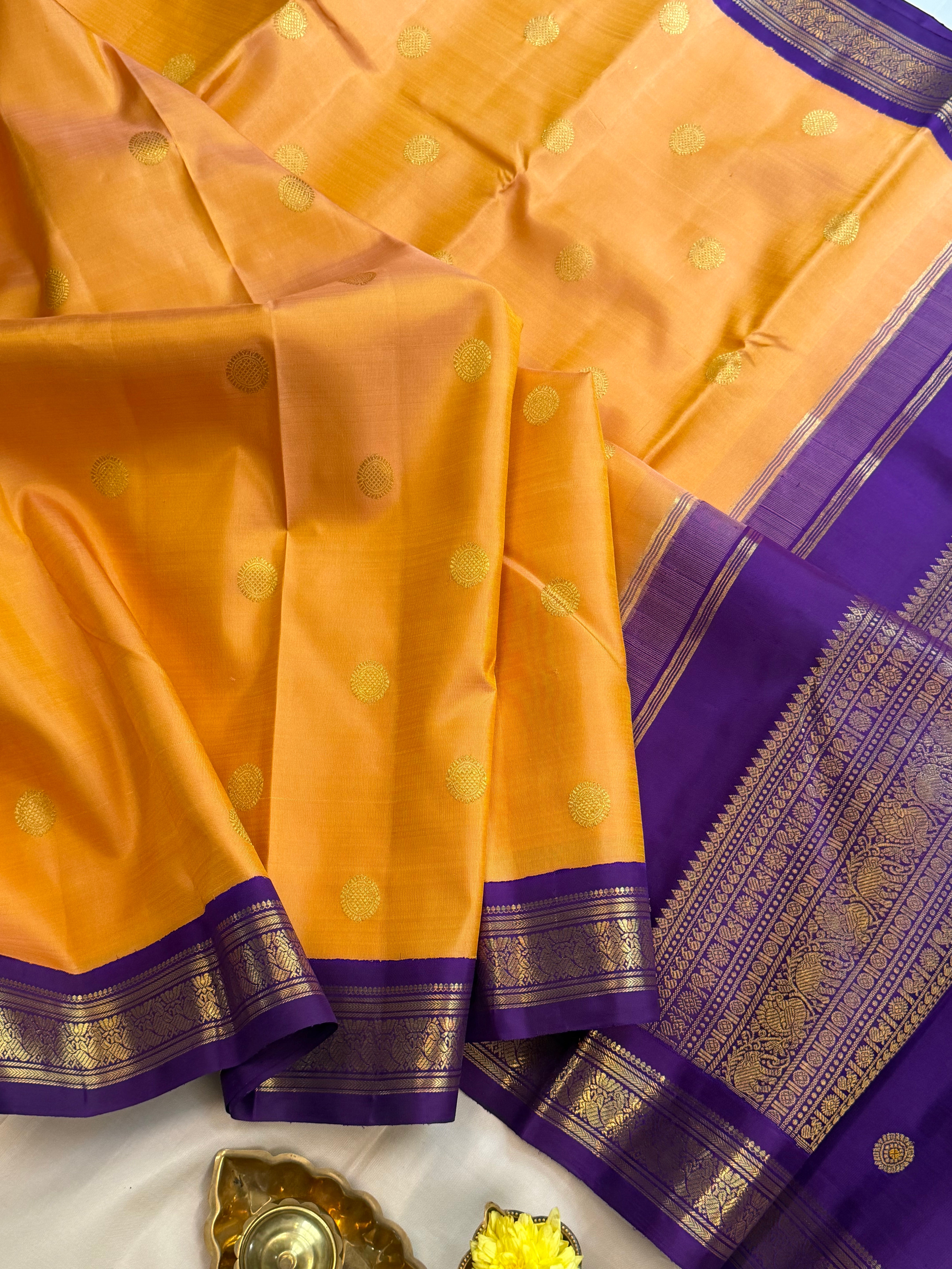 Korvai Varamahalakshmi edit : Peachish Korvai Kanjipuram silk saree