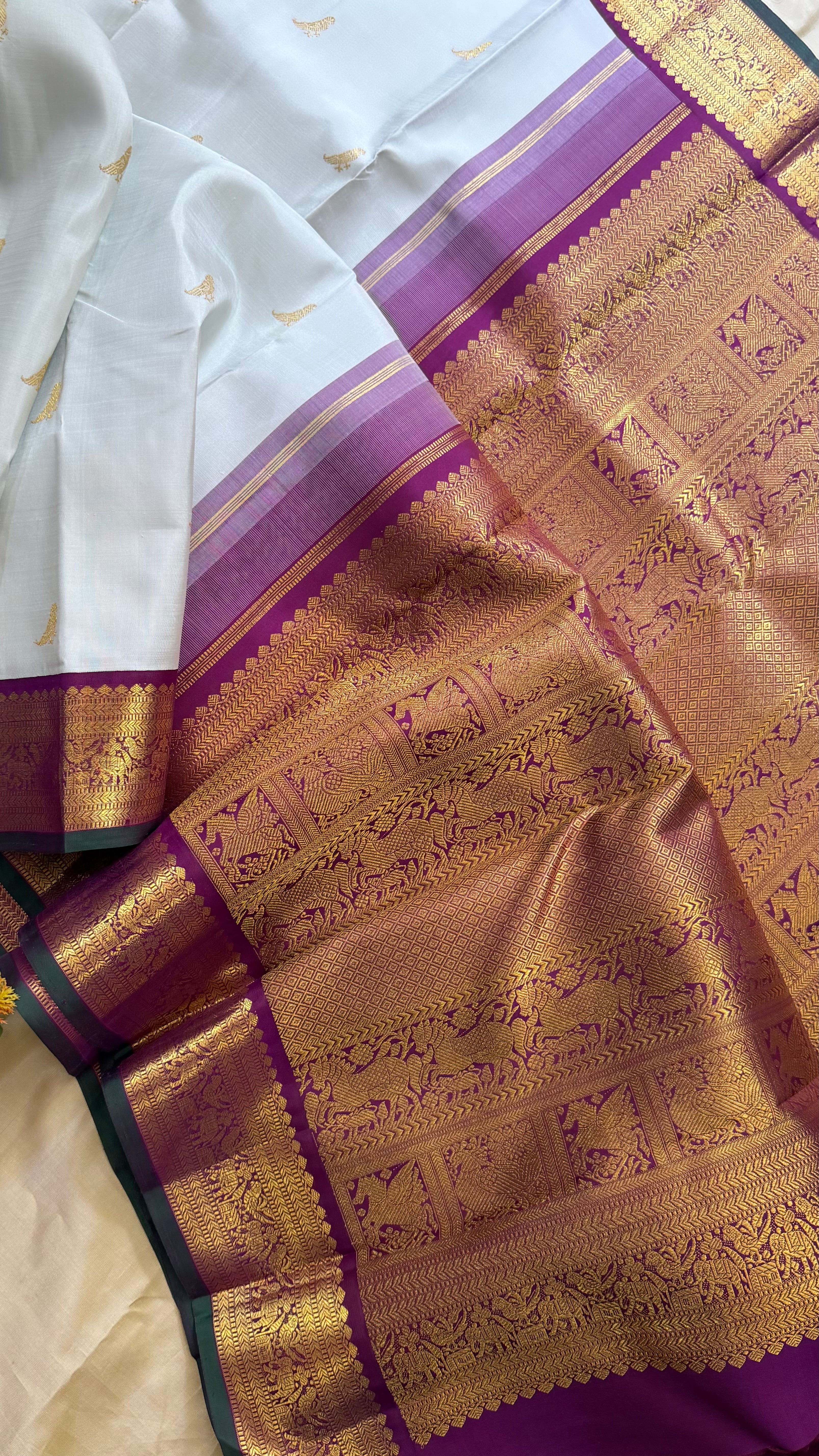Light tin colour Korvai / Kanjipuram silk