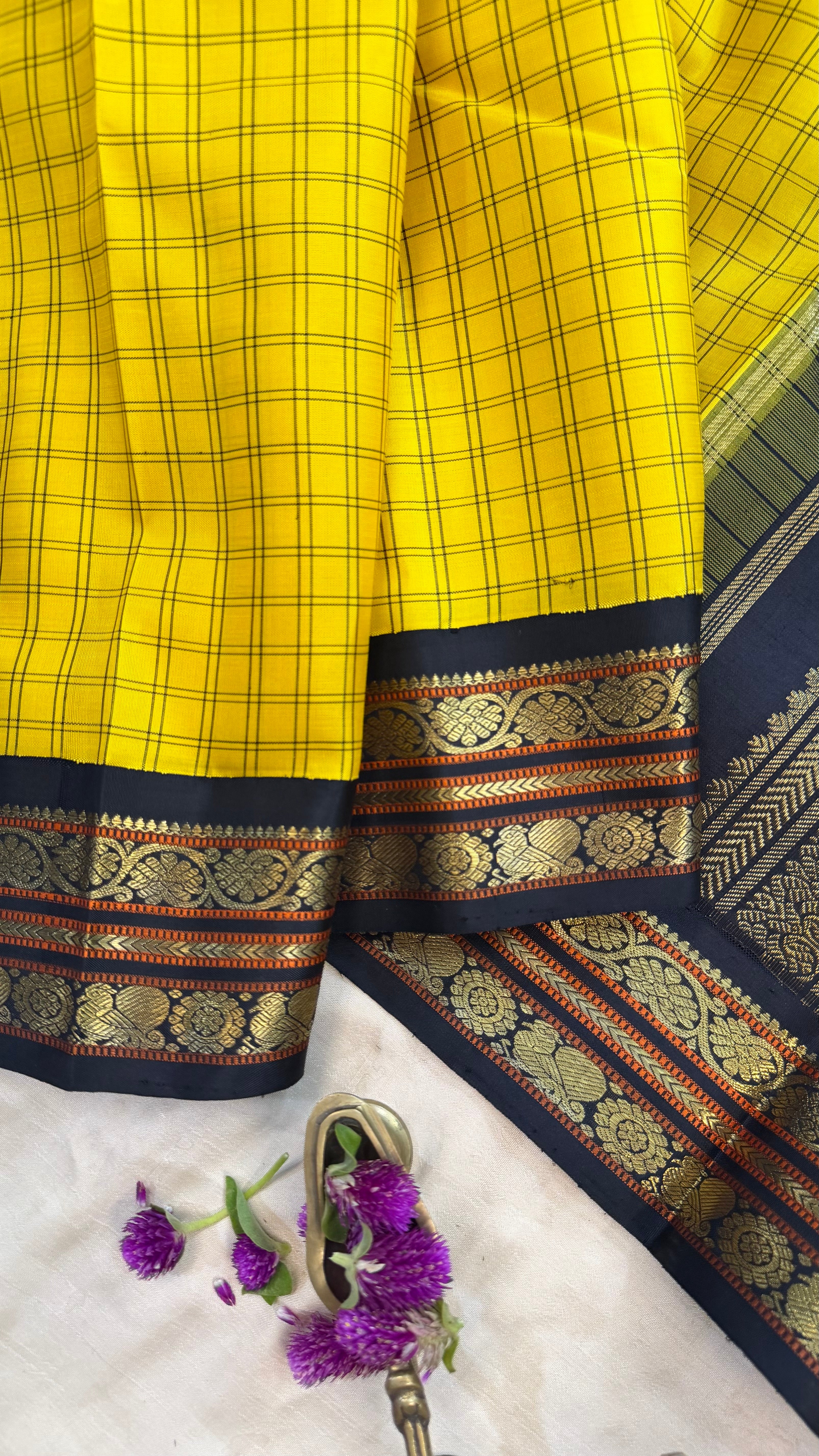 Manjal Kattam Korvai / Kanjipuram silk