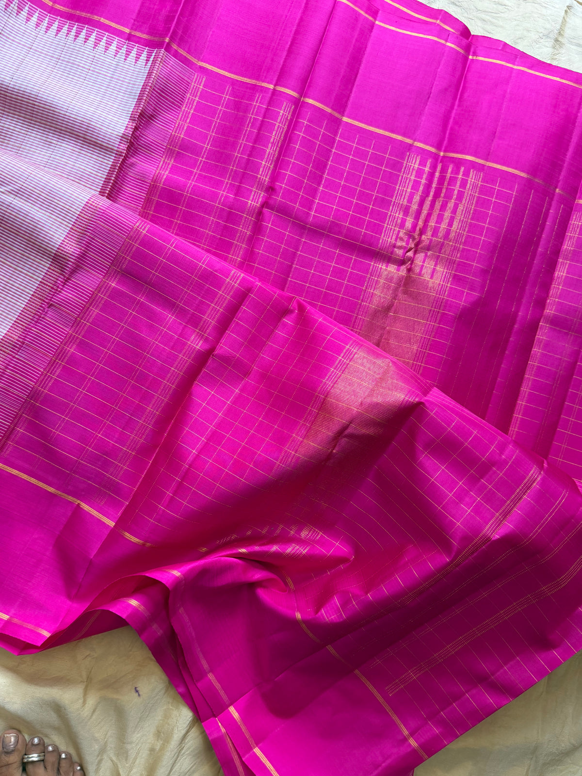 Striped Korvai pink Kattam border Arani silk saree