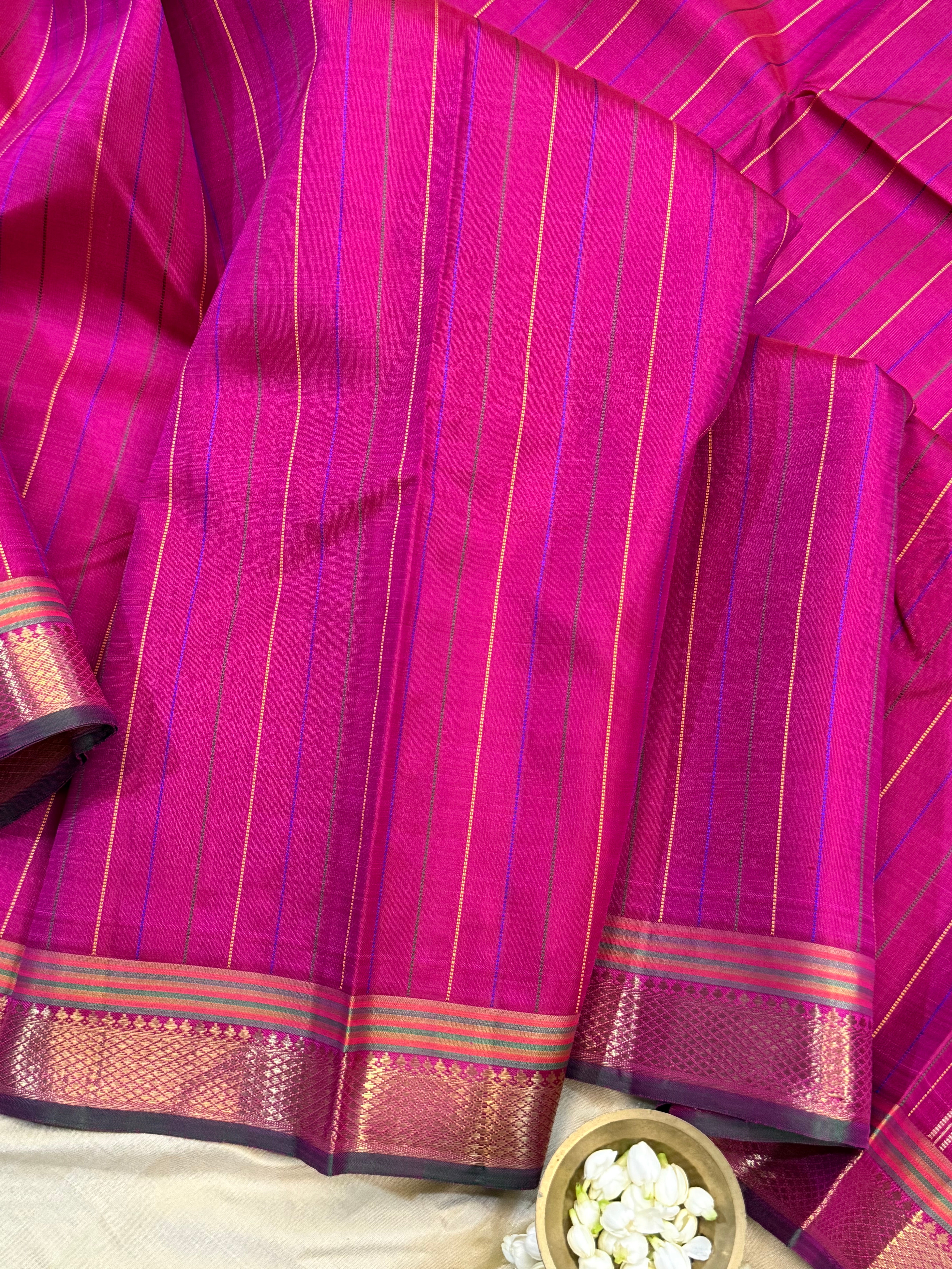 Pink multi colored stripes/ Kanjipuram silk