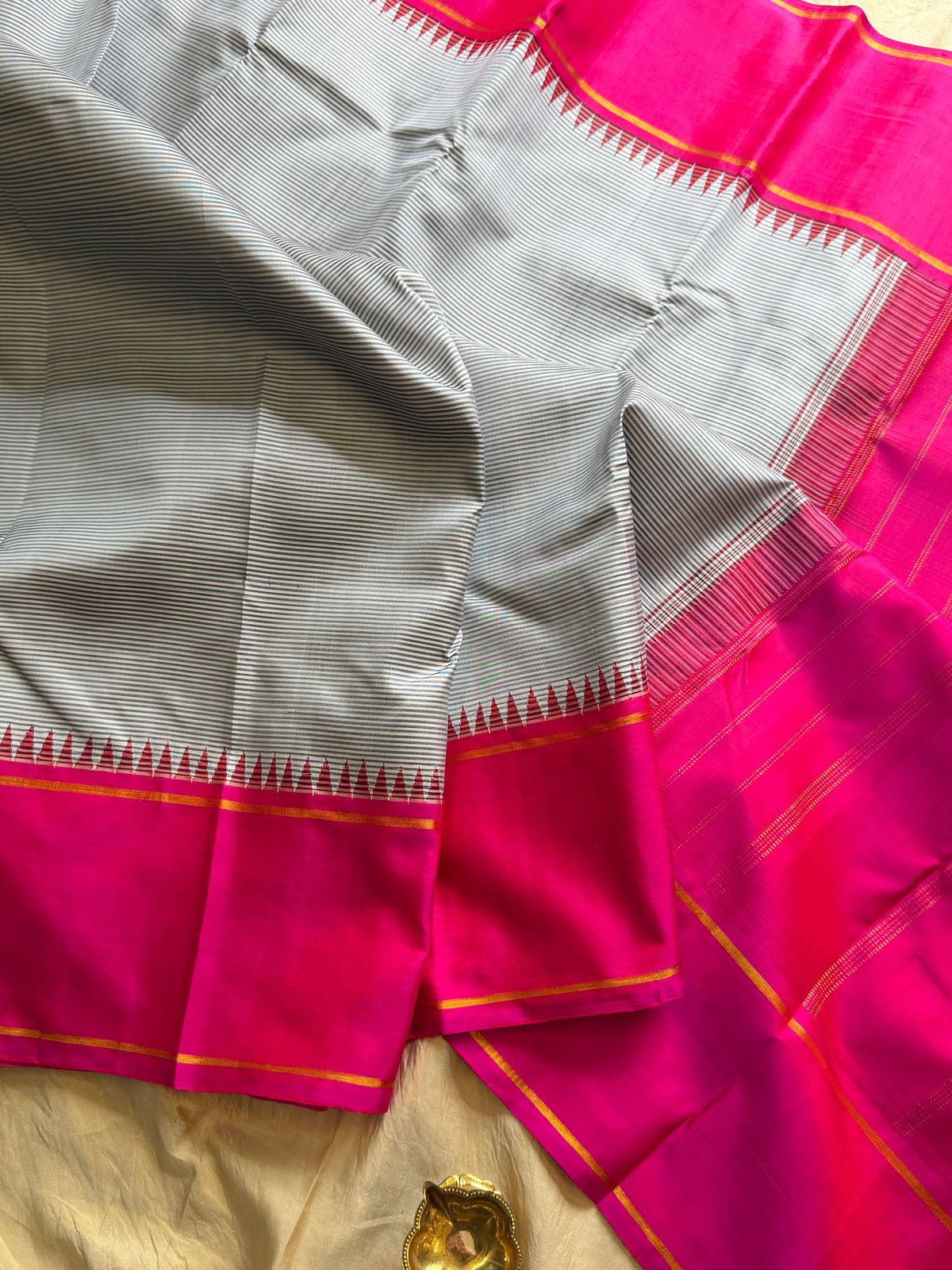 Striped Korvai pink border Arani silk saree