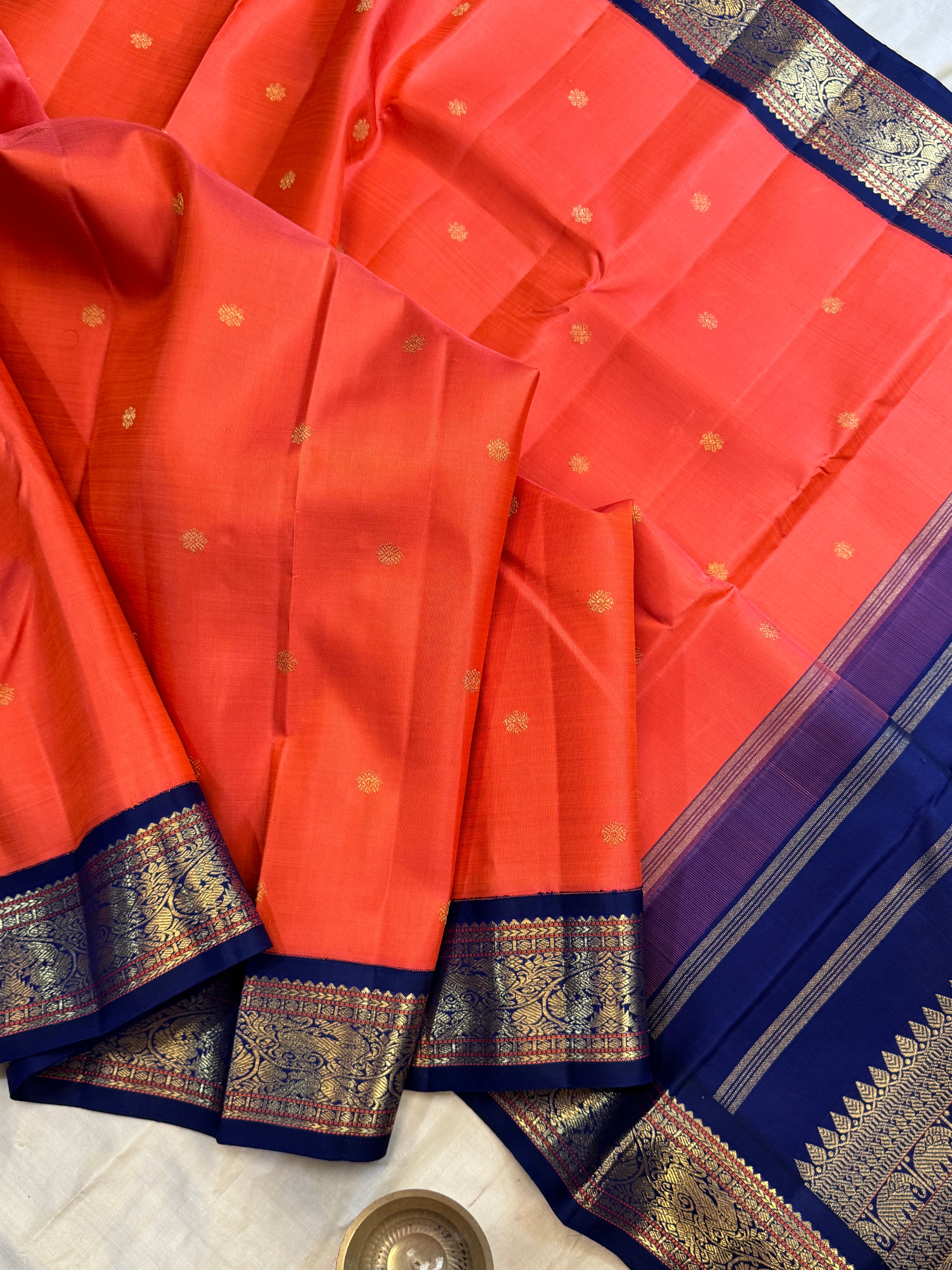 Rust blue Korvai / Kanjipuram silk