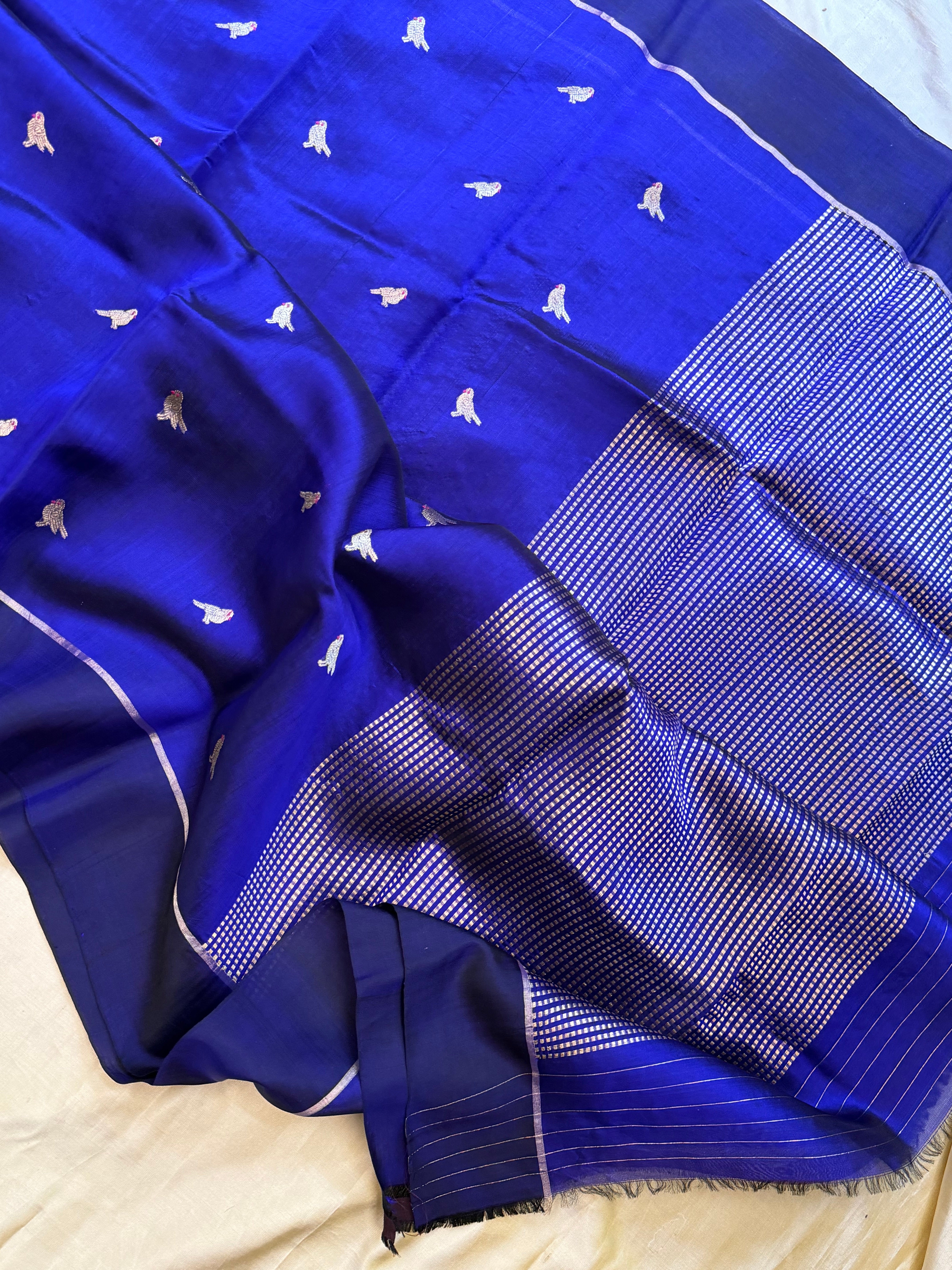 Deep blue bird Butta / revival Chanderi silk