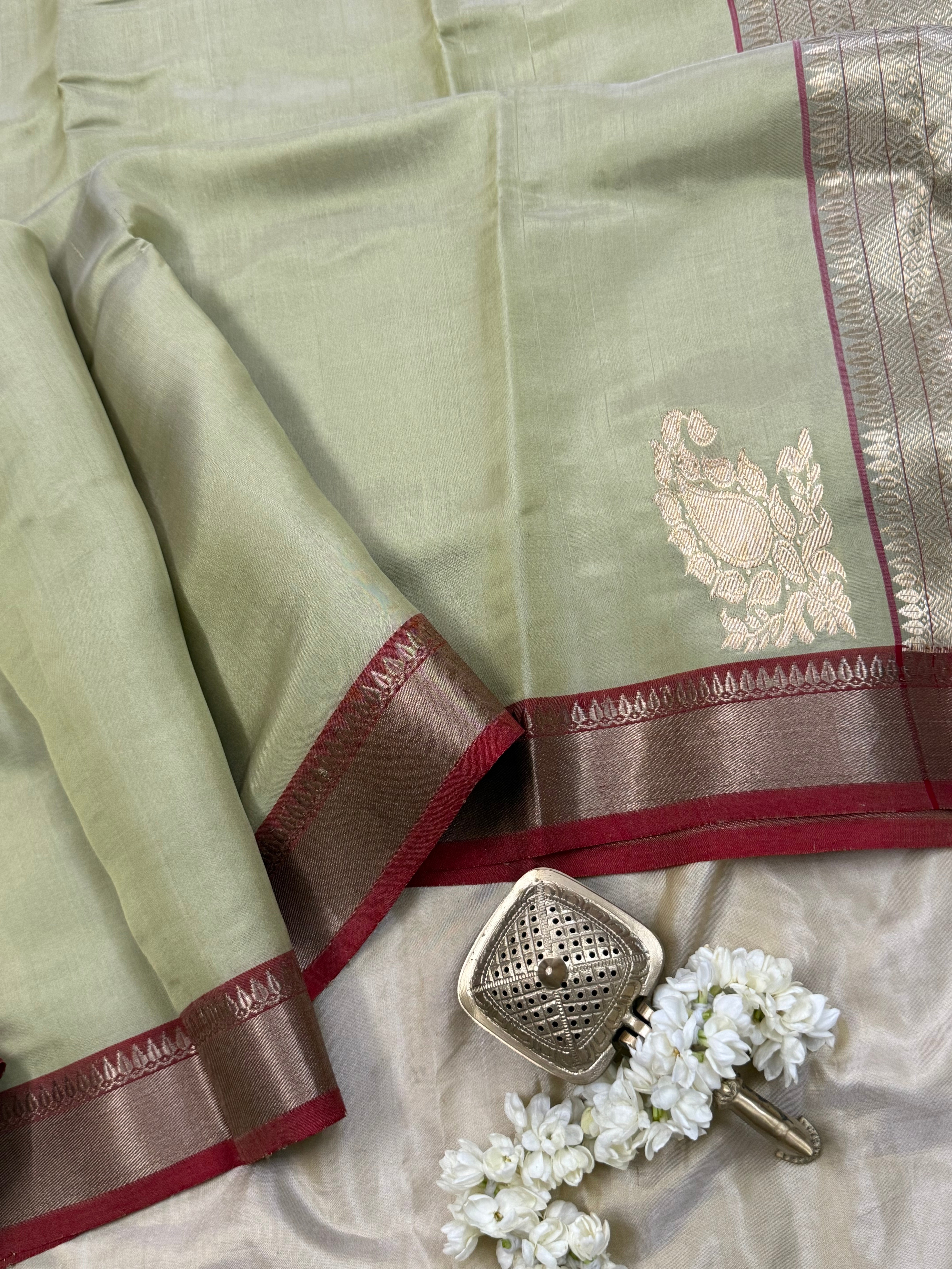 Lite pista green corner butta/ Chanderi Silk