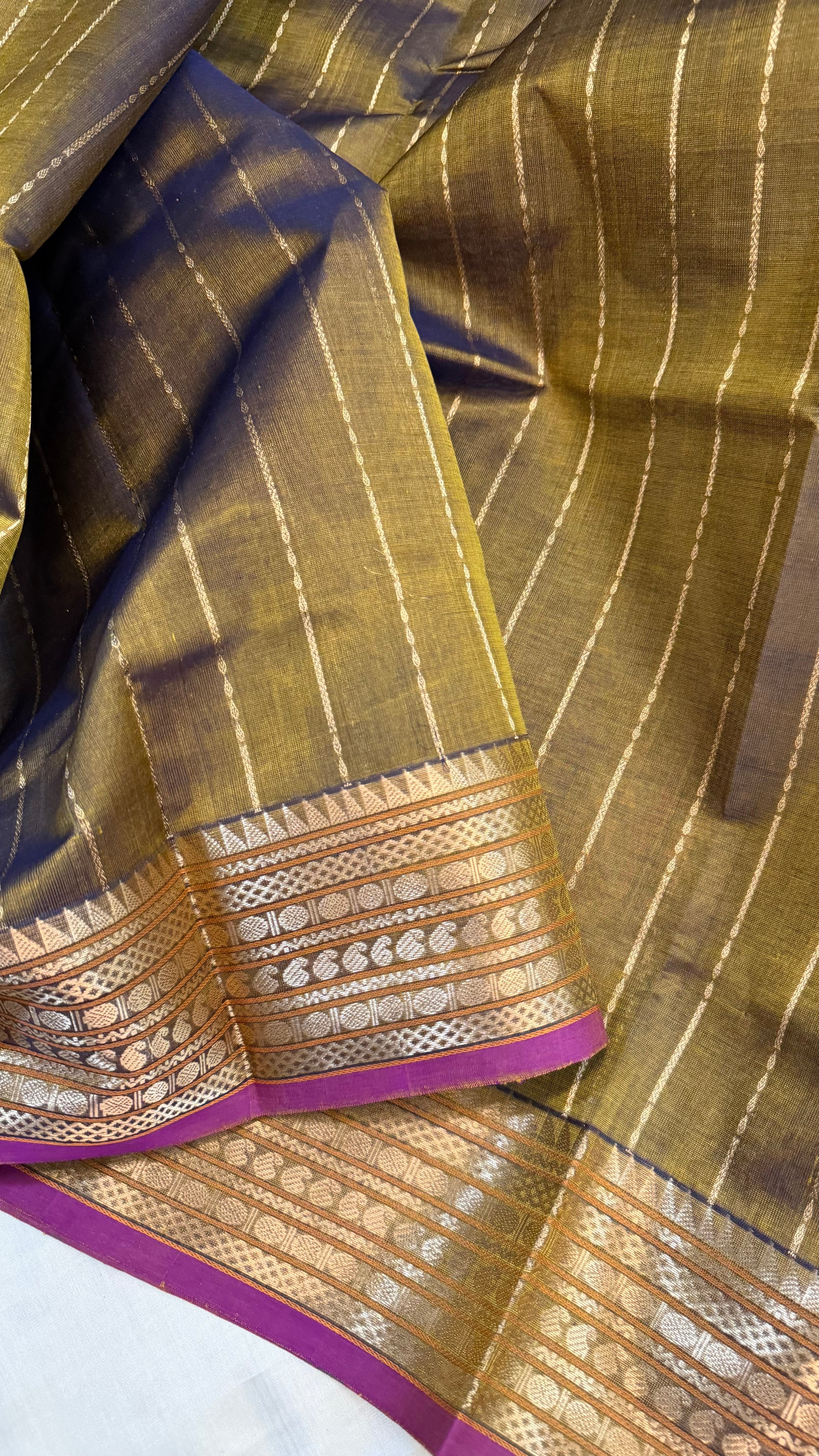 Olive brown veldhari stripes/ Silk Cotton