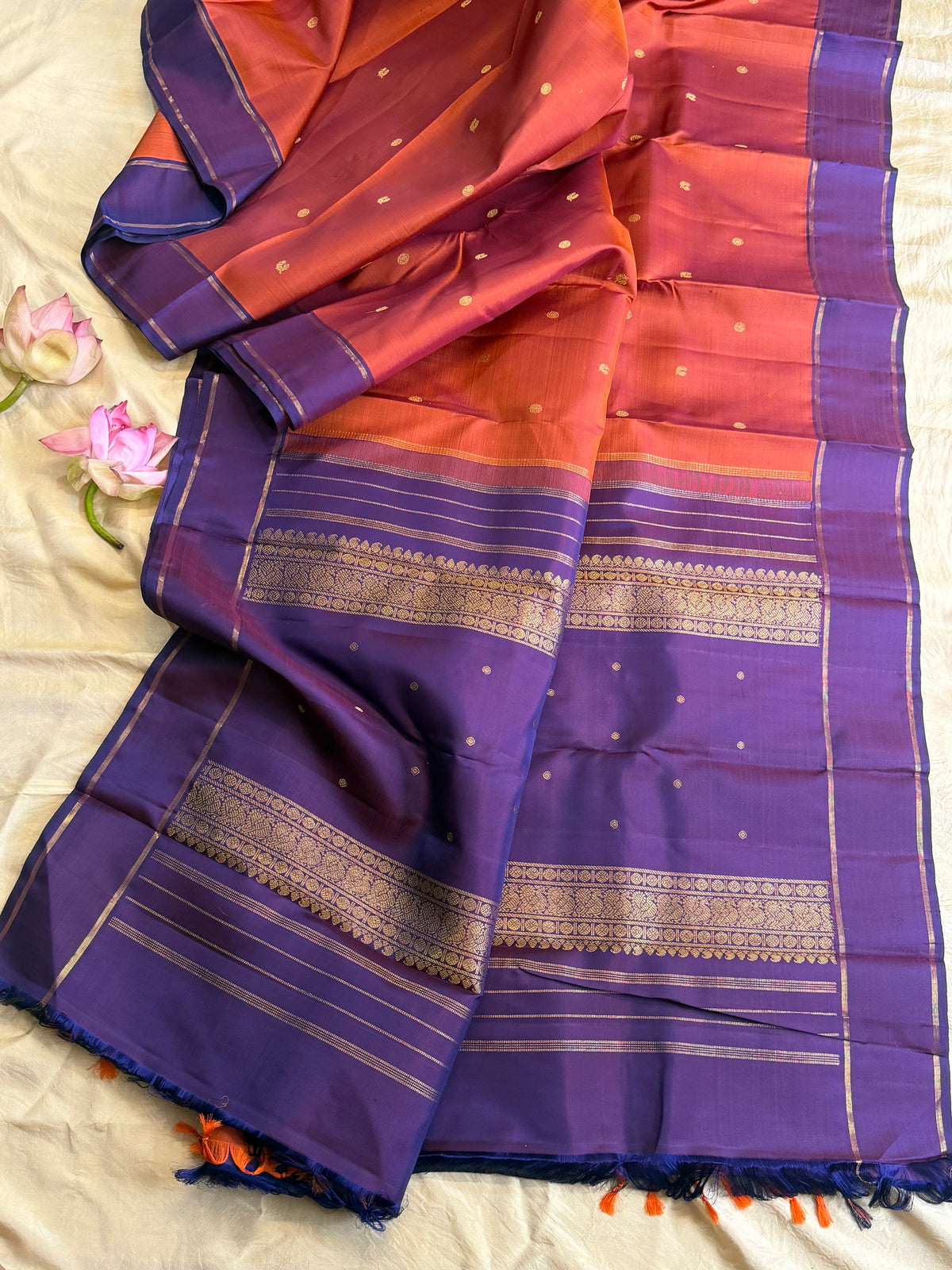 Rust small Butta simple pure Zari Kanjipuram clsa12695