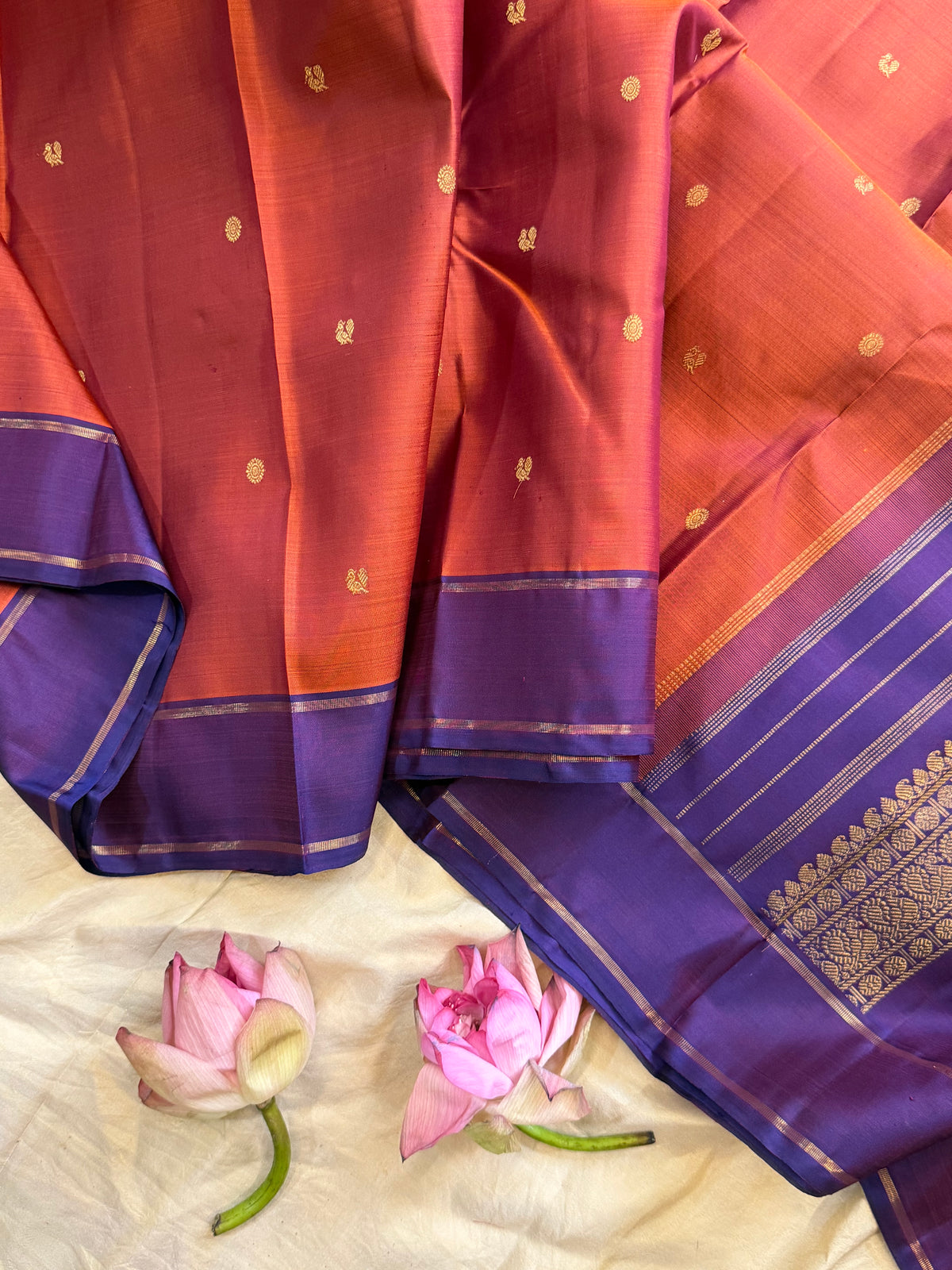 Rust small Butta simple pure Zari Kanjipuram clsa12695